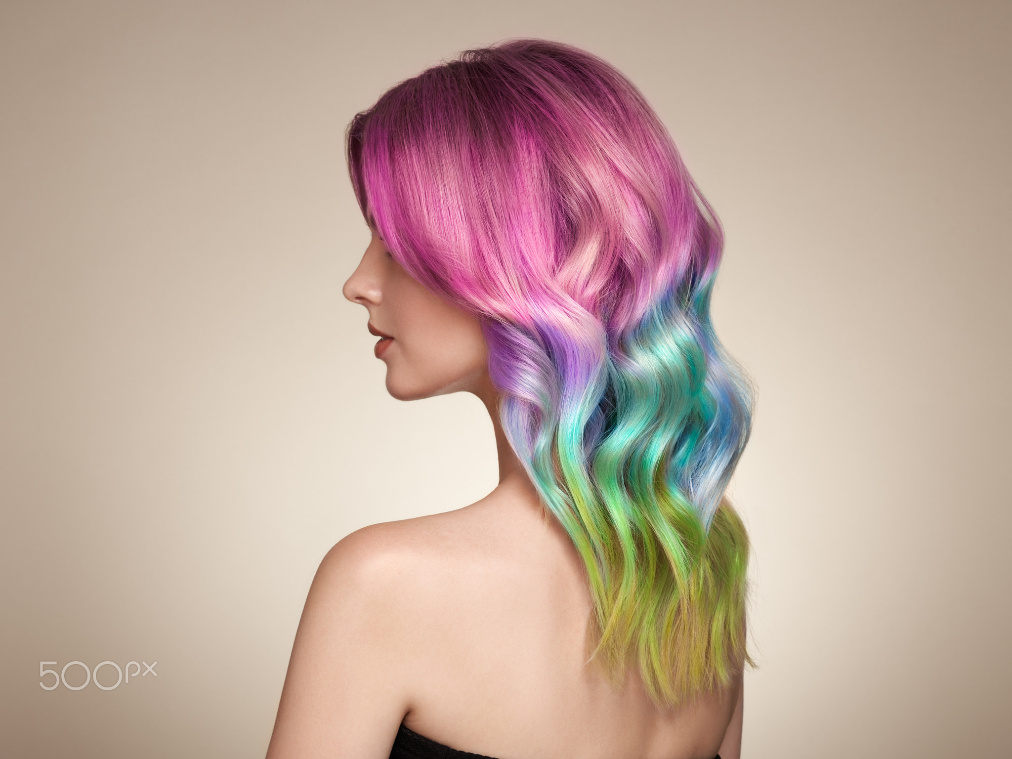 Oleg Gekman Women Dyed Hair Colorful Portrait Bare Shoulders Simple Background 2048x1536