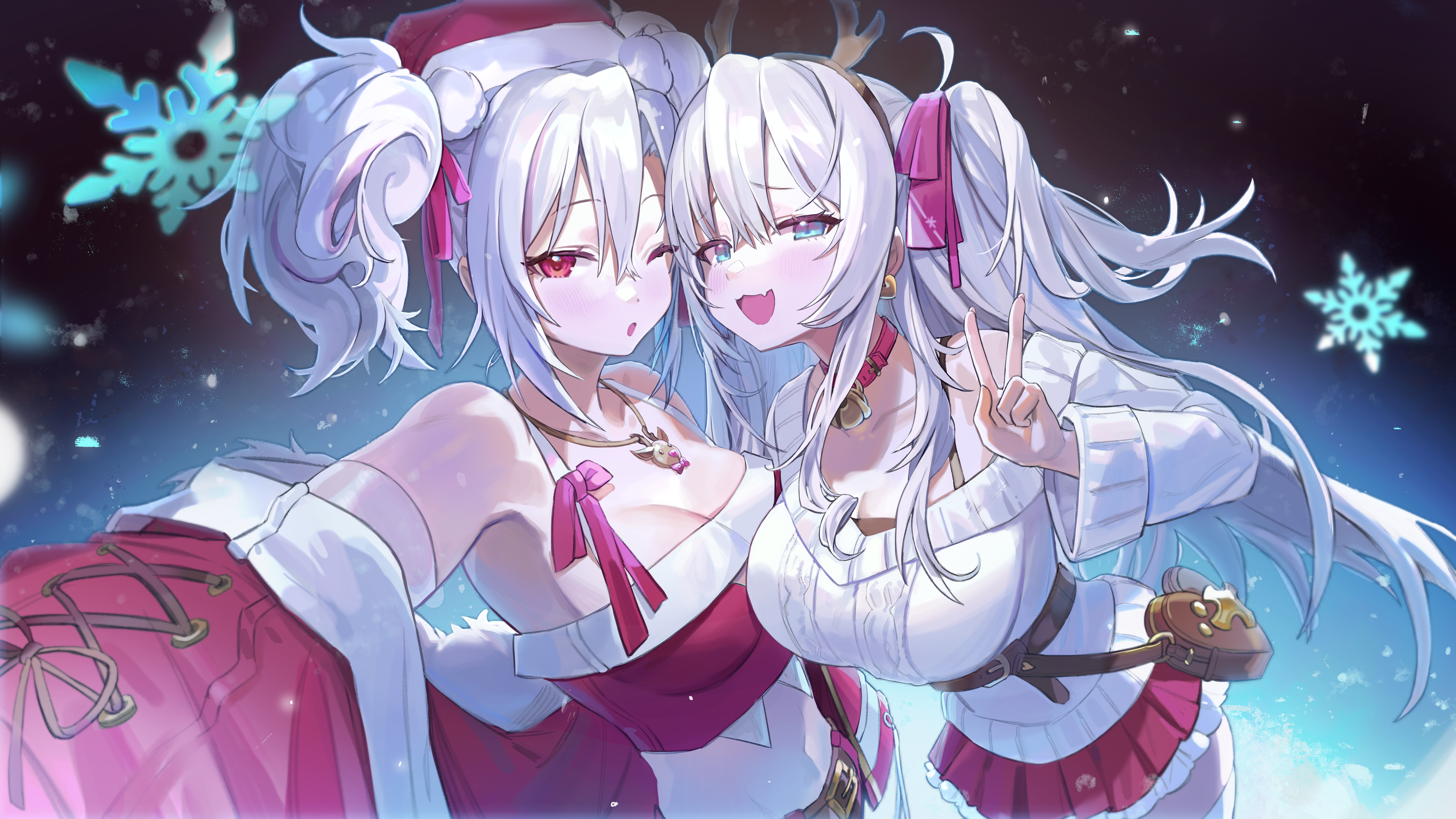 Azur Lane Elbe Azur Lane Prinz Adalbert Azur Lane Santa Hats Santa Outfit Red Eyes Anime Girls 5000x2813