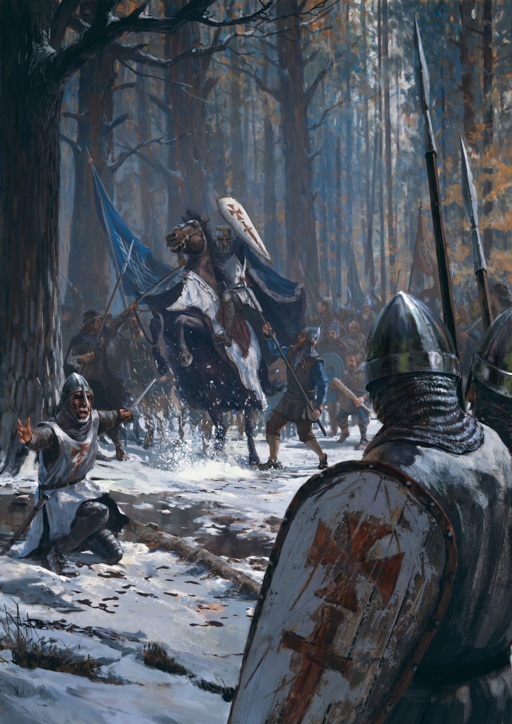 Knight Army War Middle Ages Cross Forest Winter Death Knighting Portrait Display Digital Art 1000x1415