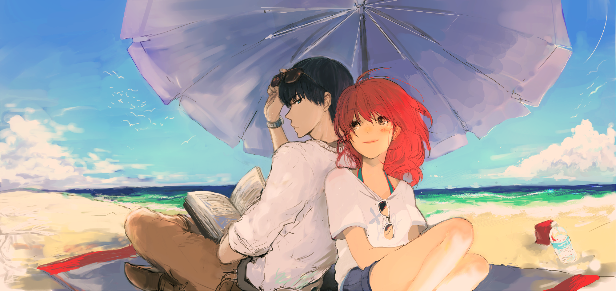 Couple Artwork Anime Anime Boys Anime Girls Beach 2002x948