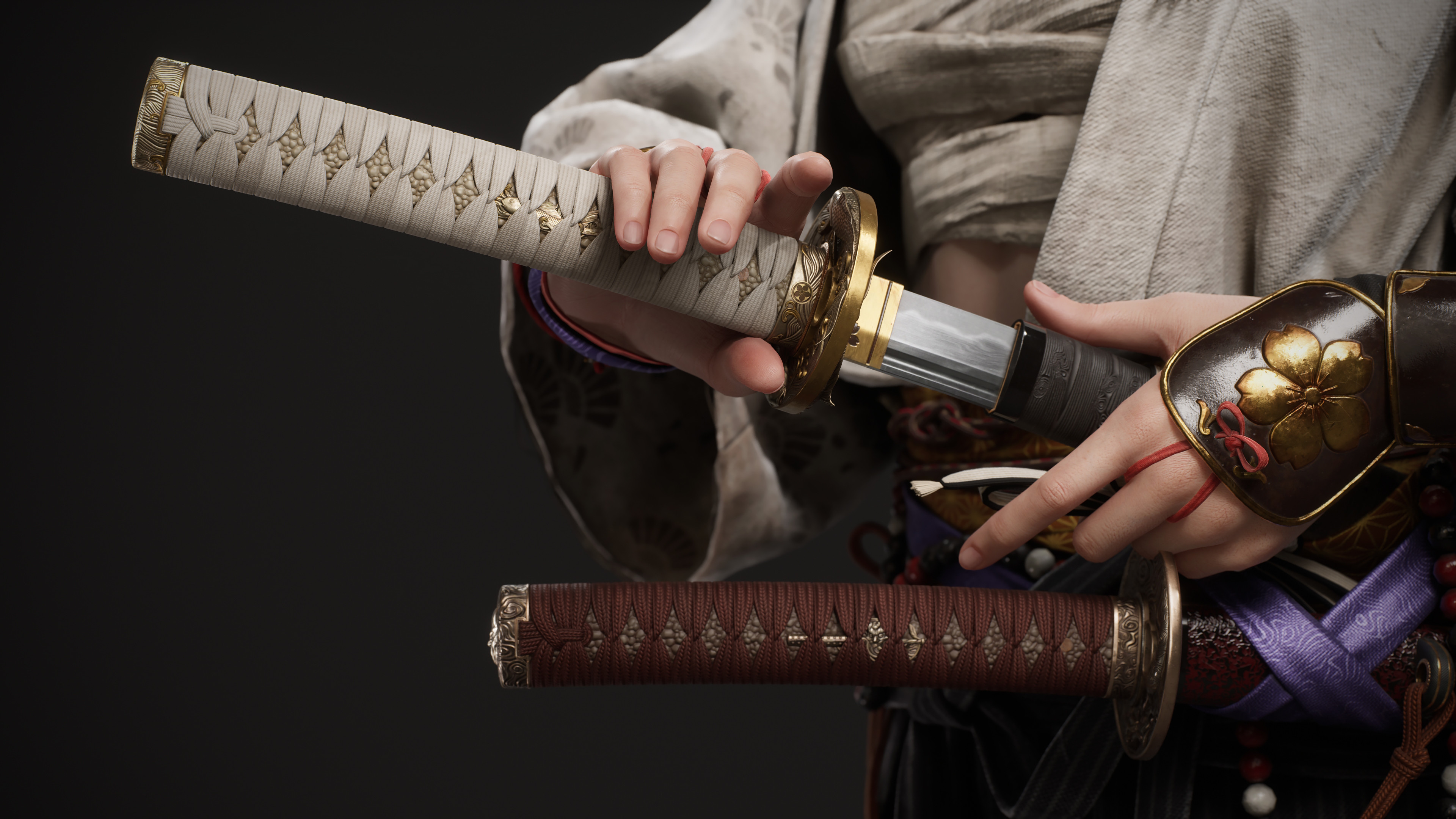 Andres Castaneda Artwork Digital Art Illustration Women Samurai CGi 4K Katana Women With Swords Deta 3840x2160