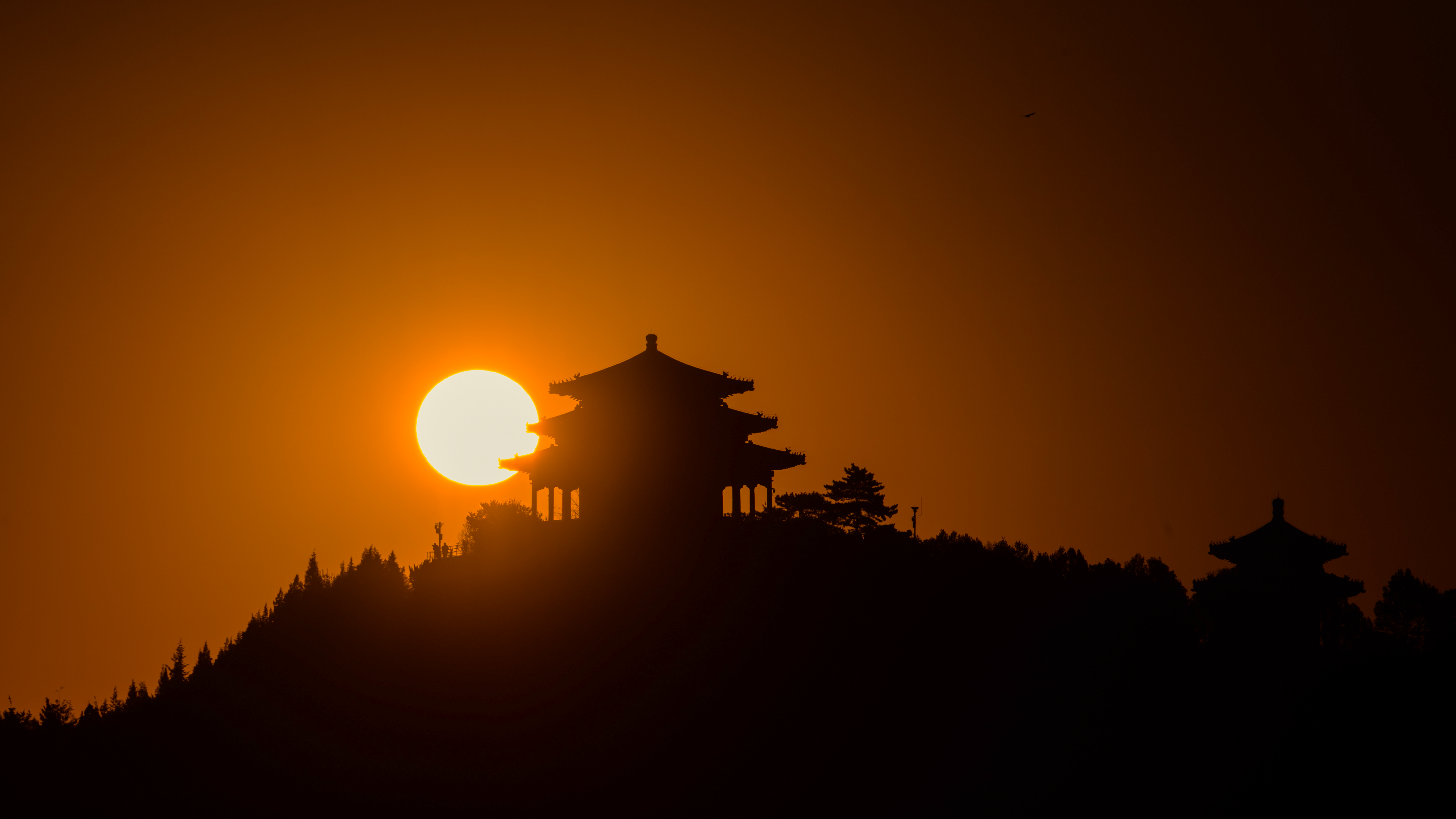 Landscape China Silhouette Sun Pagoda 3840x2160