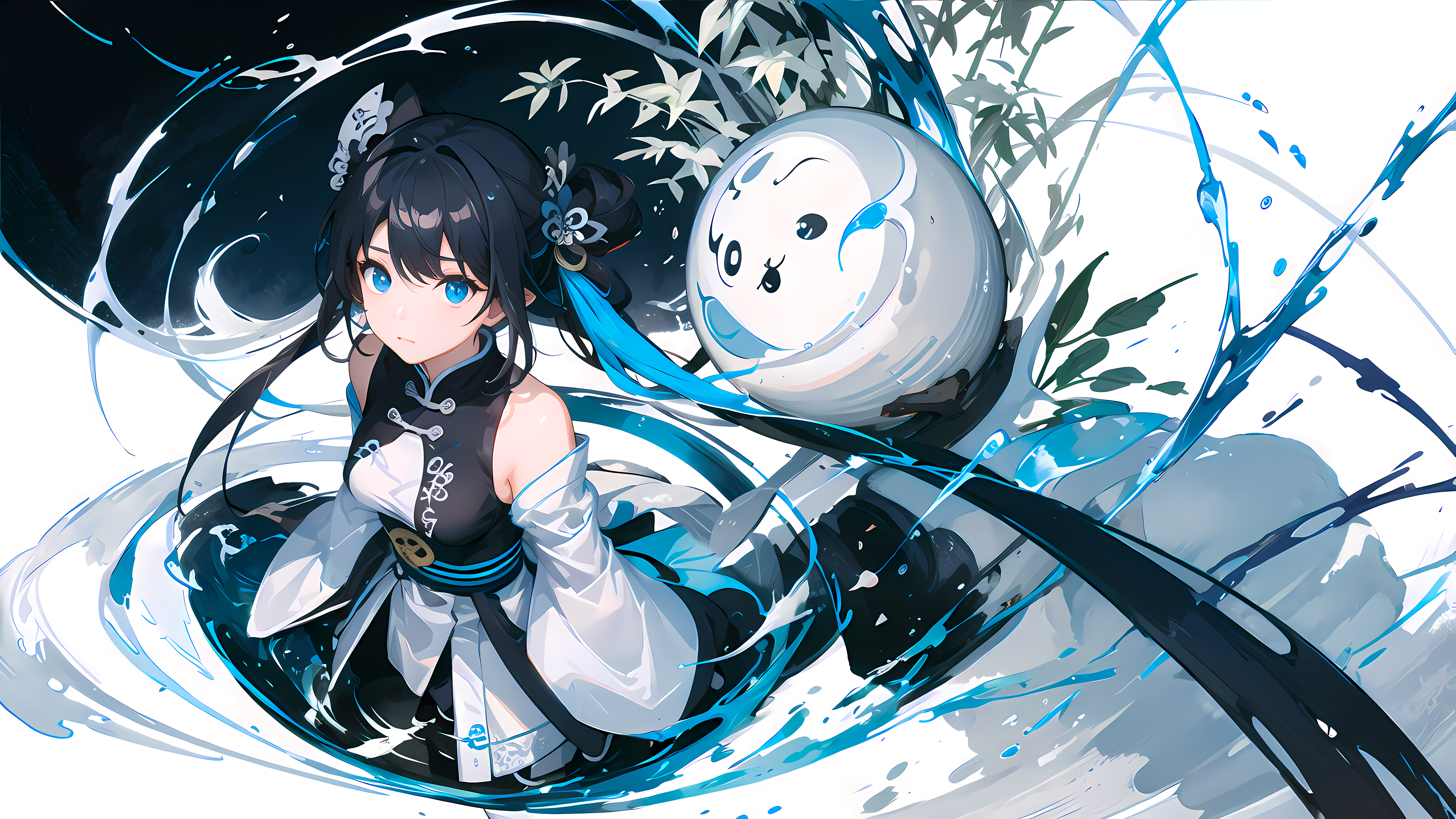 Bamboo Anime Girls Blue Eyes Chinese Clothing Ai Art Long Hair Looking At Viewer Leaves Chinese Dres 4032x2268