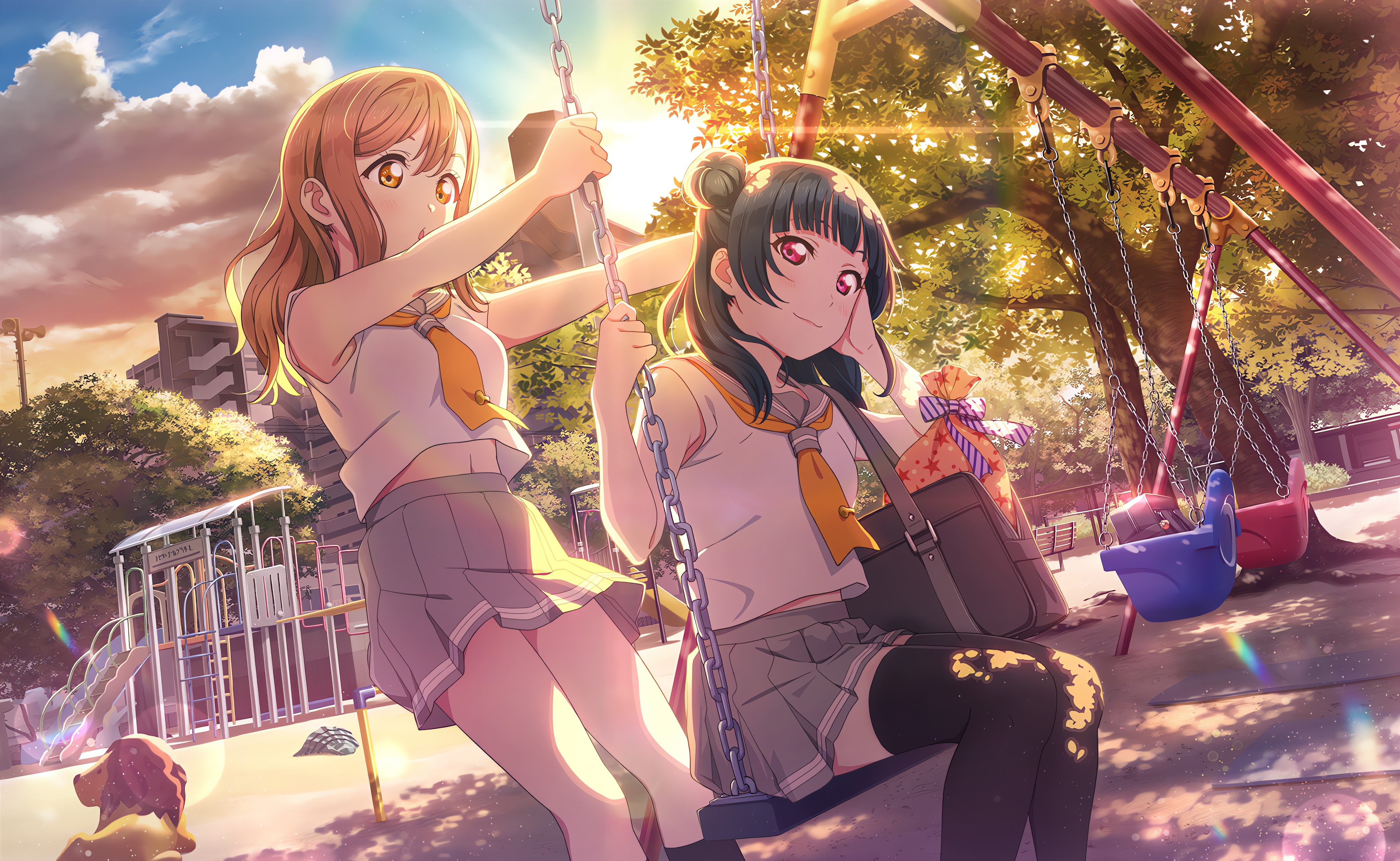 Tsushima Yoshiko Love Live Love Live Sunshine Anime Anime Girls Sitting Sunset Sunset Glow Sky Cloud 4096x2520