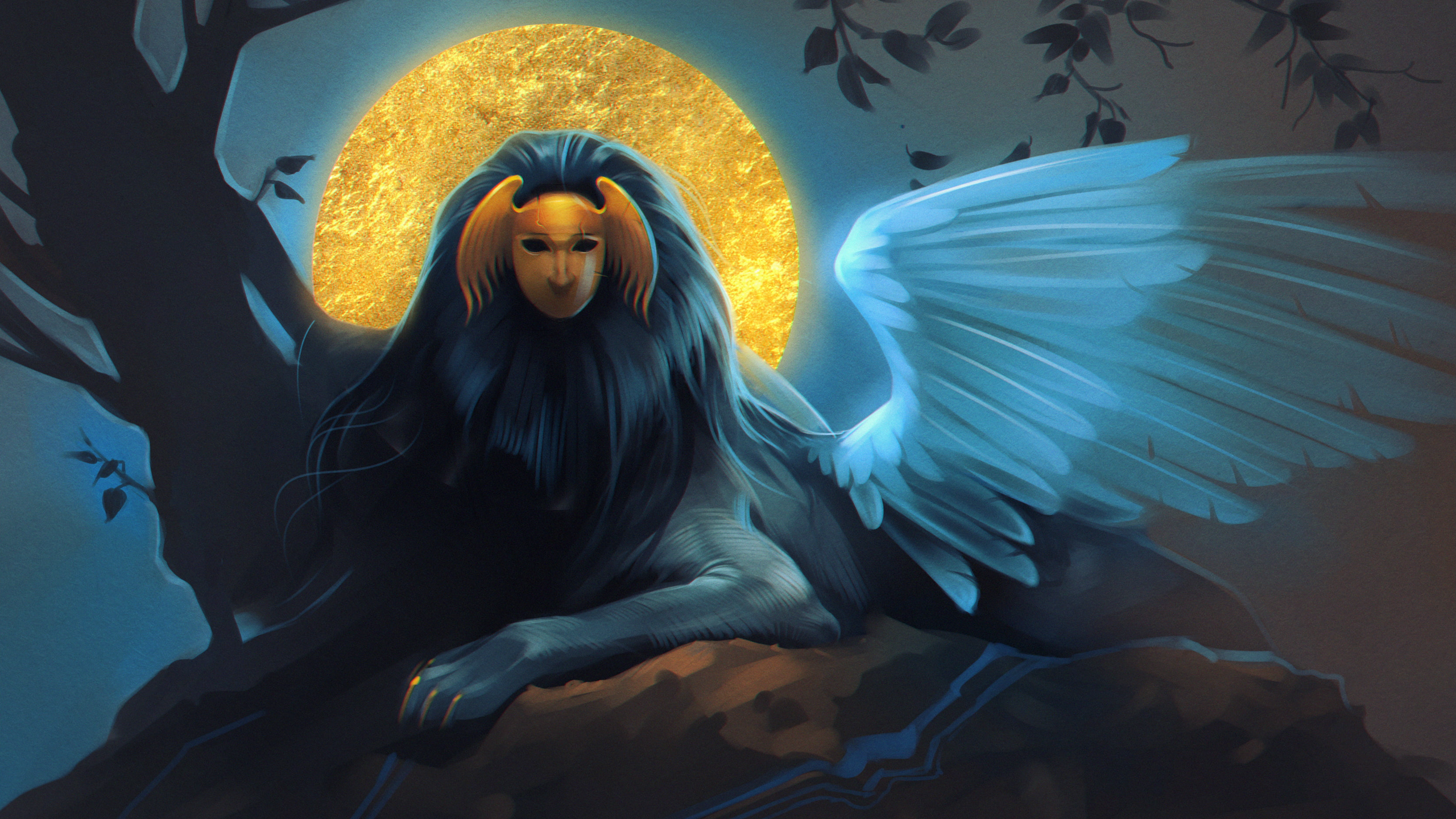 Sphinx Mythology Moon Digital Art 2560x1440