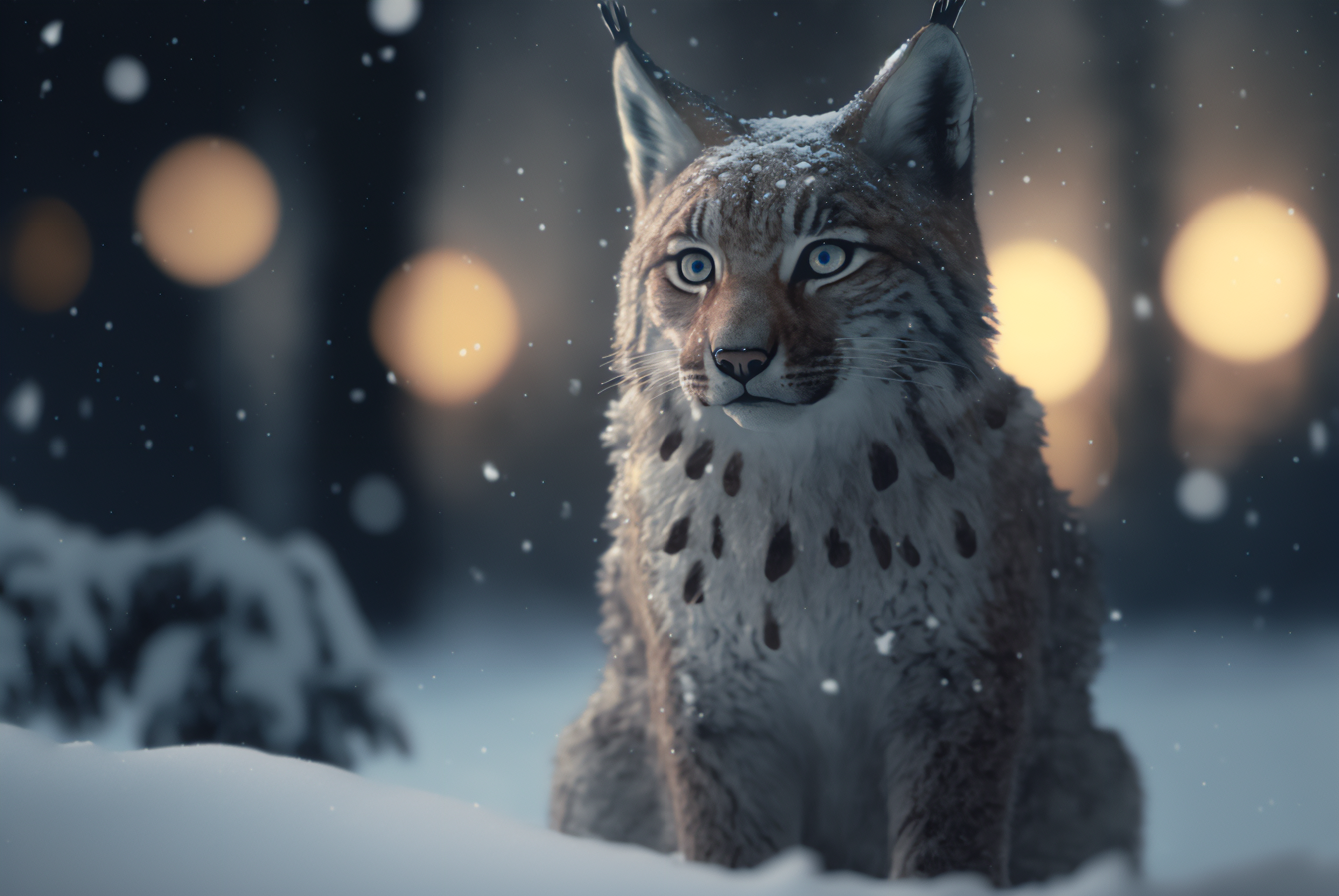 Ai Art Snow Winter Forest Animals Eurasian Lynx 3060x2048