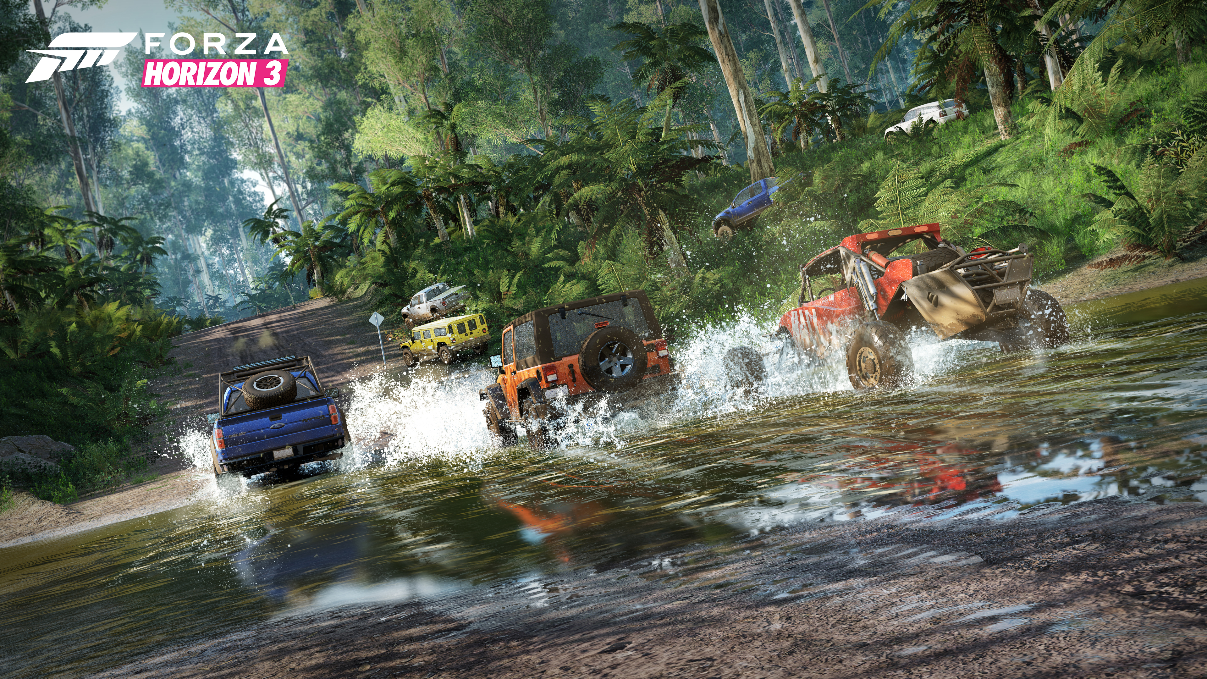 Forza Horizon 3 Video Games CGi Logo Water Race Cars Road Car Nature 3840x2160