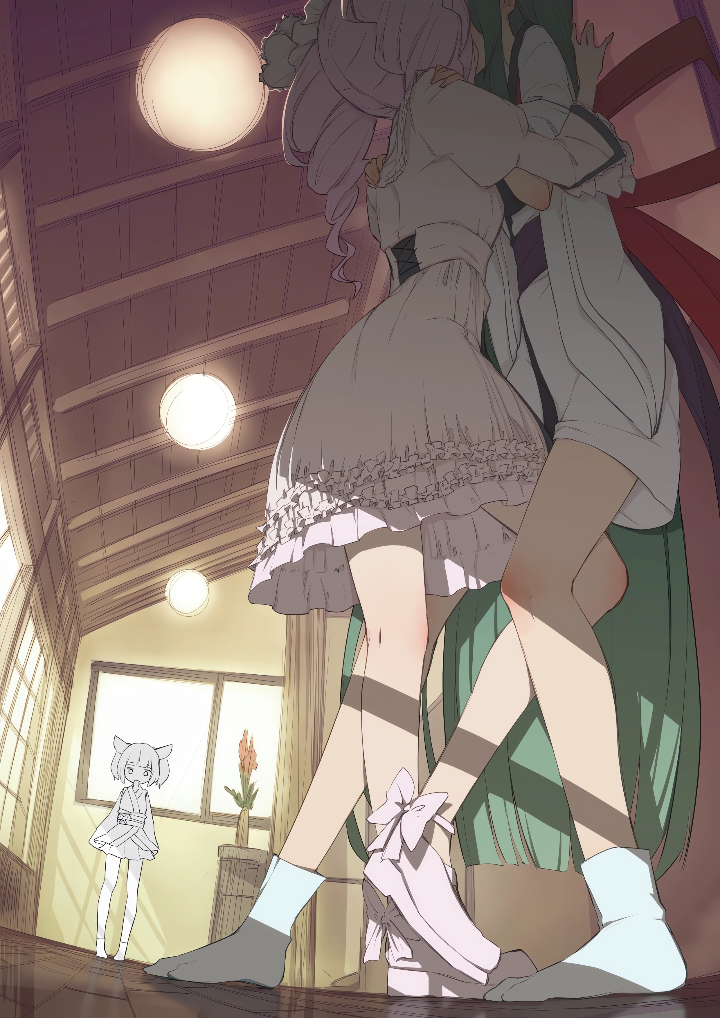 Anime Anime Girls Kissing Low Angle Standing Portrait Display Long Hair Interior Dress 2480x3508