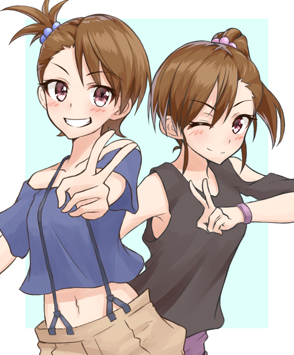 Anime Anime Girls THE IDOLM STER Futami Ami Futami Mami Long Sleeves Brunette Twins Two Women Artwor 1221x1474