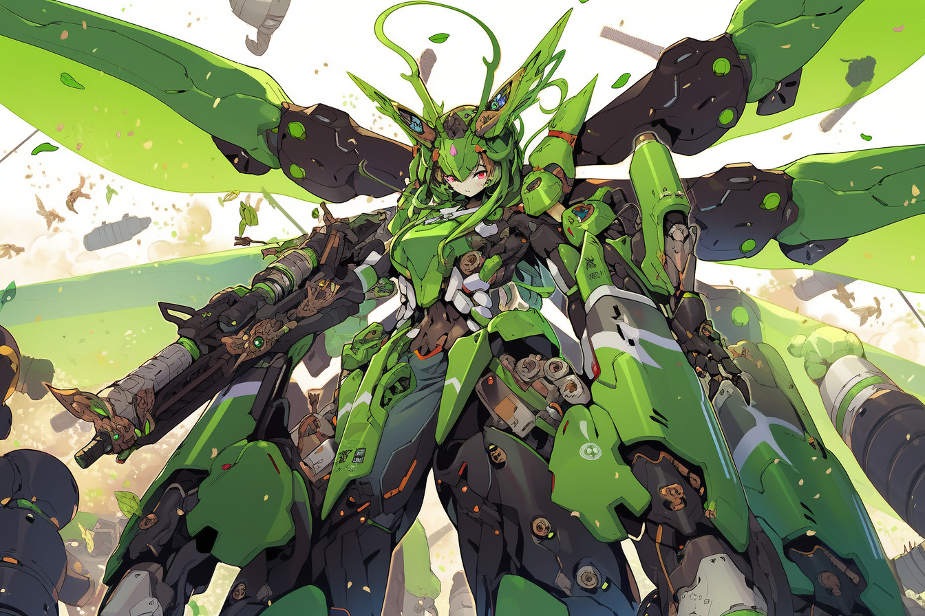 Mech Suits Female Warrior Insect Anime Girls Wings 1344x896