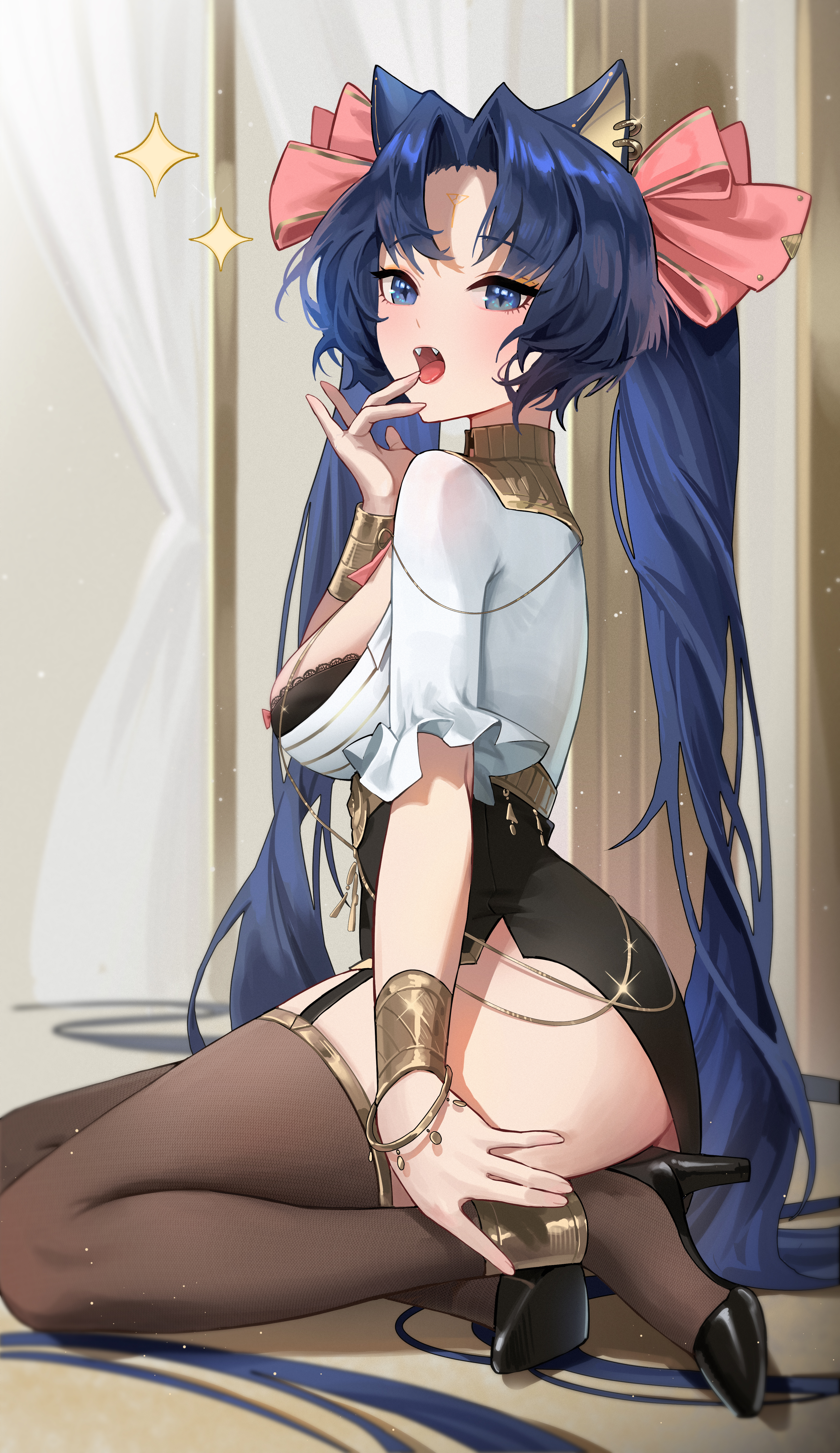 Anime Anime Girls Vertical Twintails Stars Long Hair Heels Looking At Viewer Blue Hair Blue Eyes Sta 3503x6054