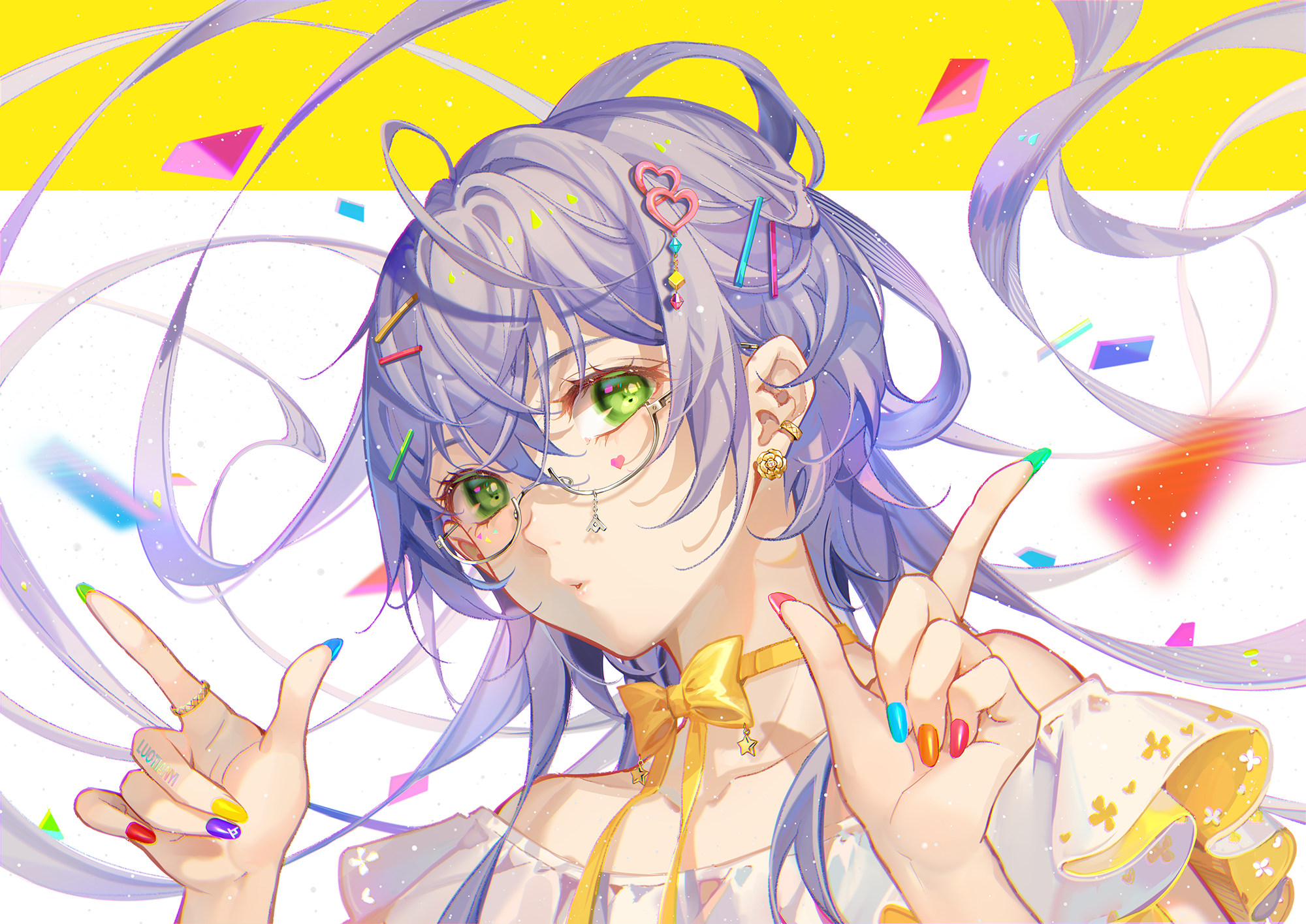 Anime Anime Girls Pixiv Luo Tianyi Vocaloid China Long Hair Looking At Viewer Confetti Painted Nails 2000x1415