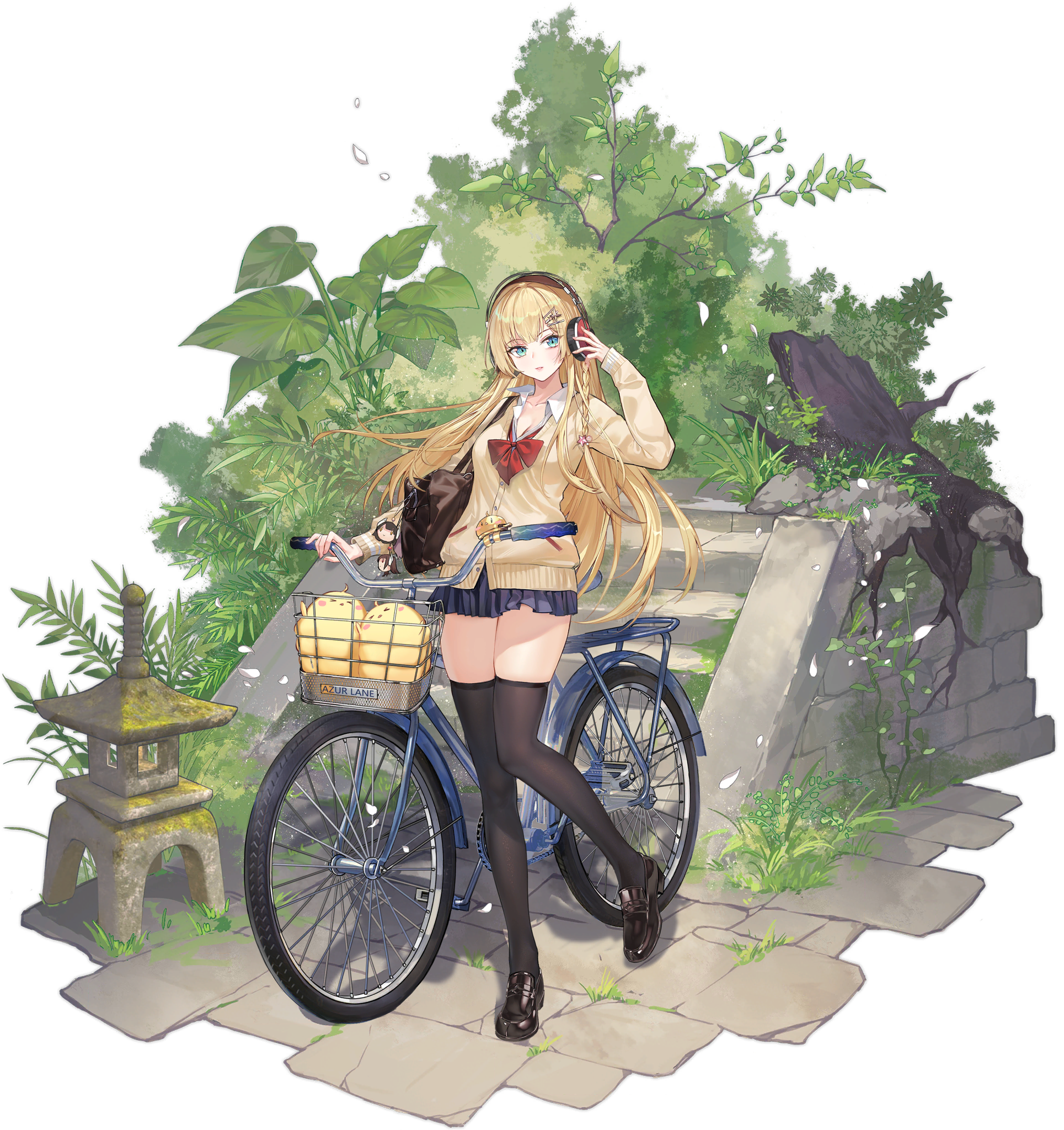 Anime Anime Girls Criin Bicycle Blonde School Uniform Schoolgirl Headphones Blue Eyes 1929x2048