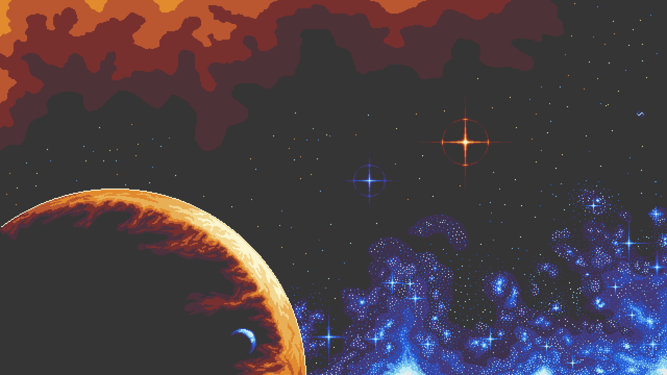 Pixel Art Stars Space Digital Art Planet Simple Background Minimalism 2560x1440