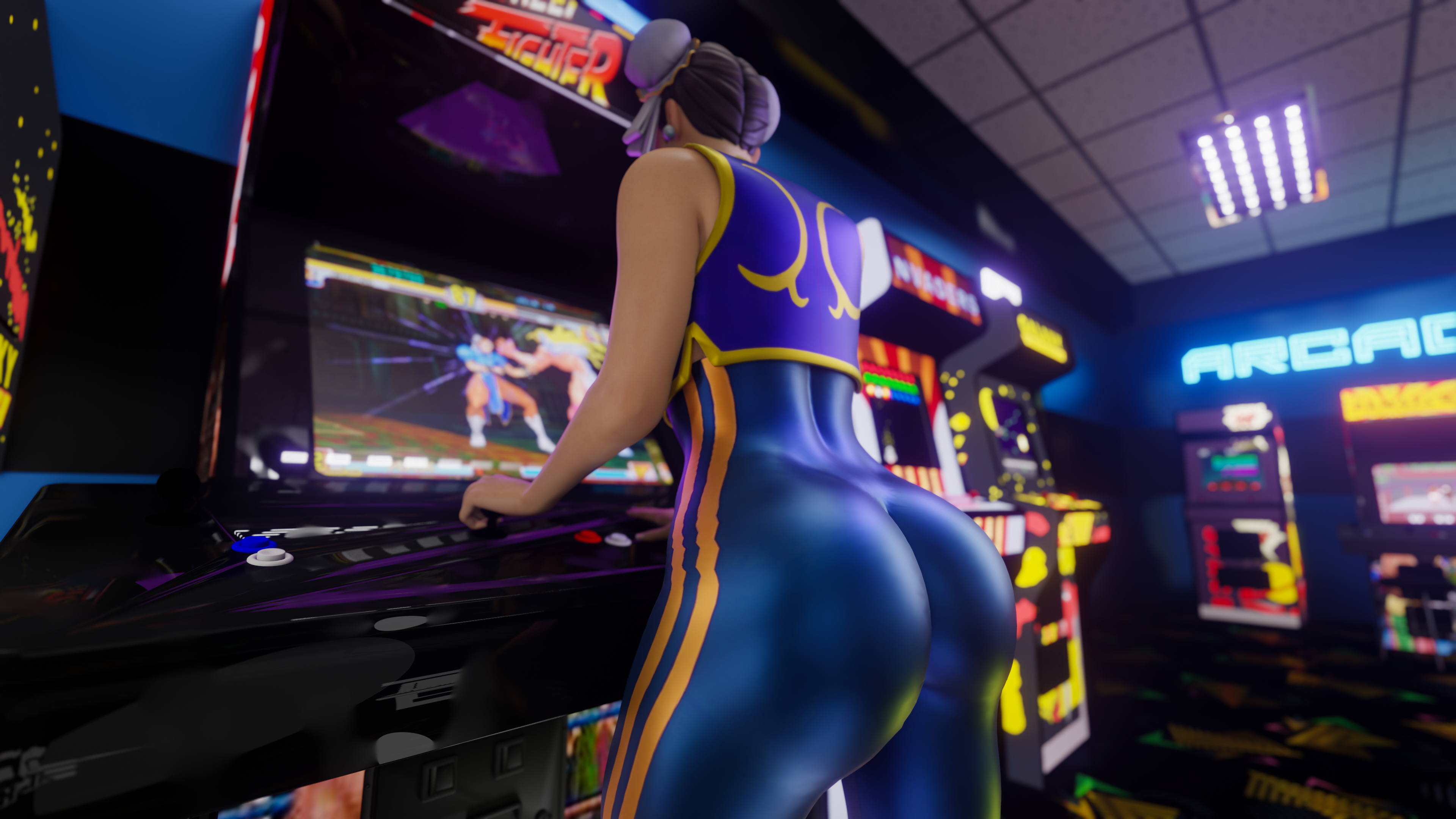 Chun Li Street Fighter Video Games Video Game Girls Arcade Arcade Machine CGi Artwork Digital Art Fa 3840x2160