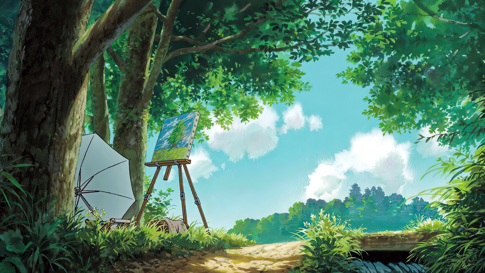 The Wind Rises Animated Movies Film Stills Anime Animation Sky Clouds Water Umbrella Trees Painting  1920x1080