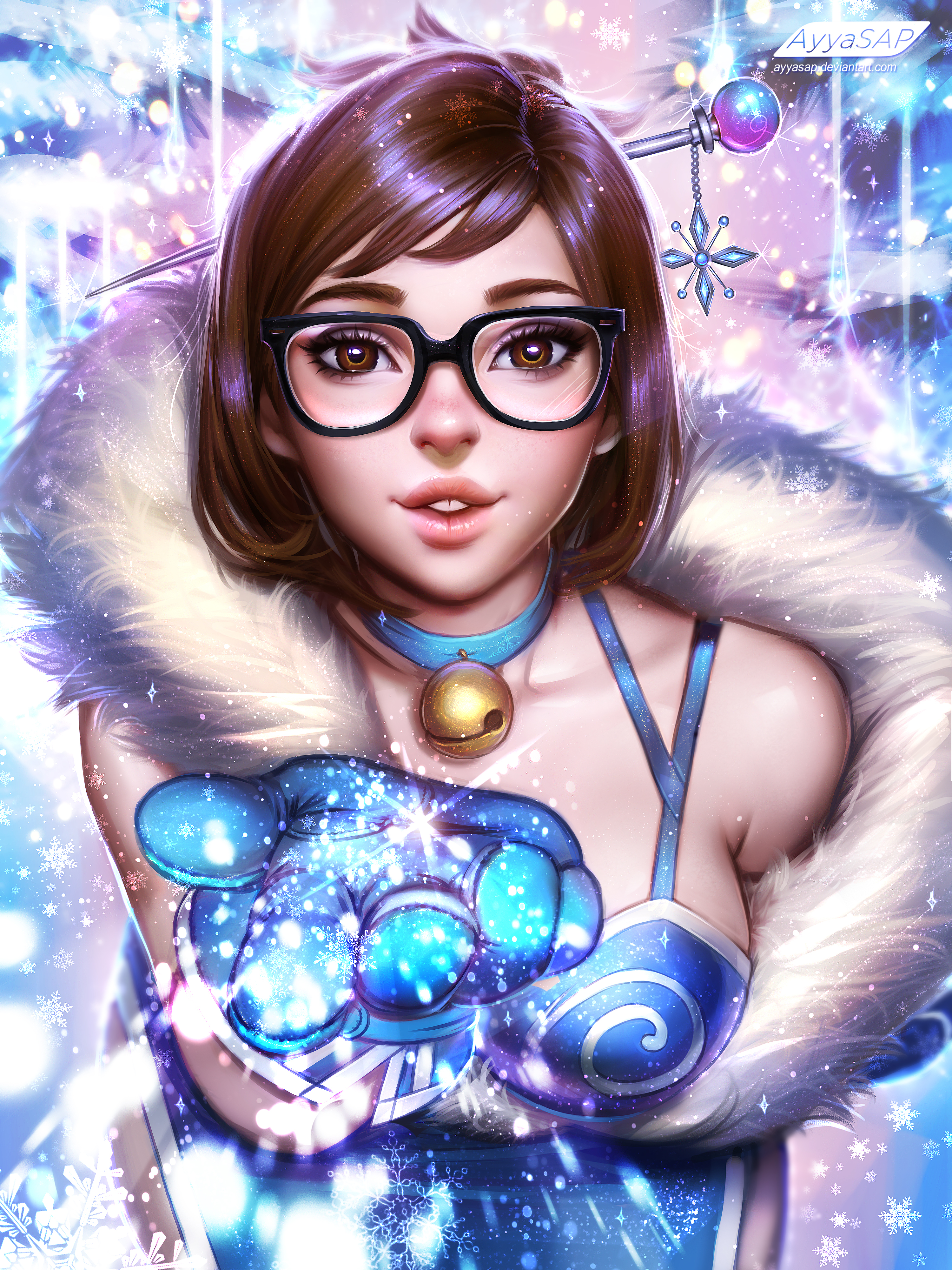 Mei Overwatch Overwatch Video Games Video Game Girls Brunette POV Women With Glasses Dress 2D Artwor 3000x4000