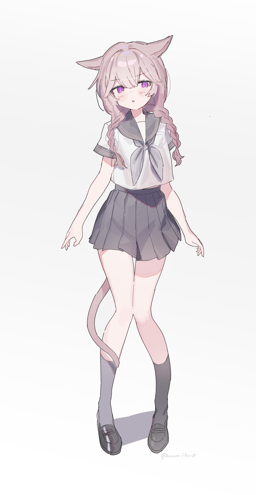 Anime Girls Women Portrait Display Cat Girl Cat Ears Cat Tail Schoolgirl School Uniform Standing Min 814x1575