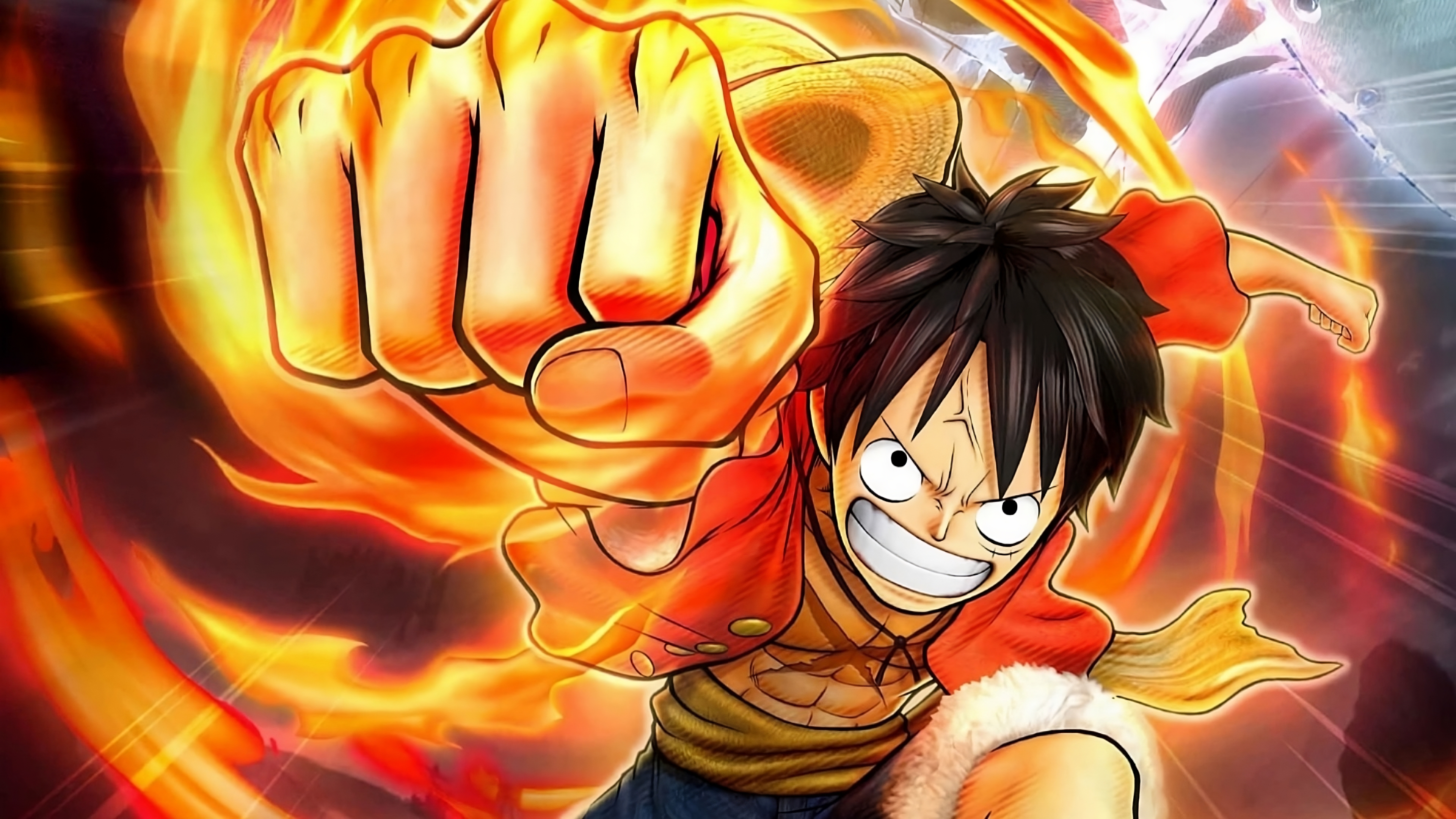 Monkey D Luffy One Piece Anime Anime Boys Fist Straw Hat CGi Looking At Viewer Veins Scars Straw Hat 3840x2160
