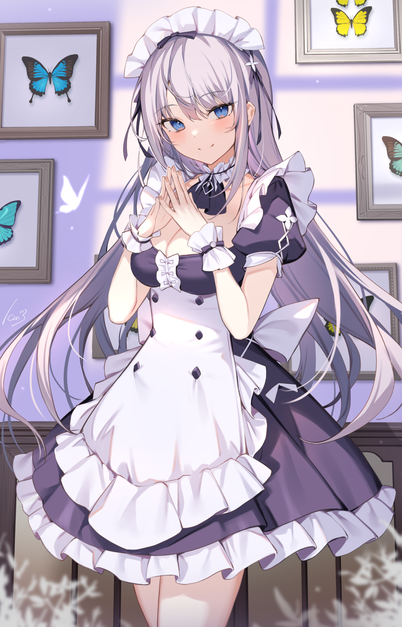 Anime Anime Girls Butterfly Maid Maid Outfit Blue Eyes 1286x2005
