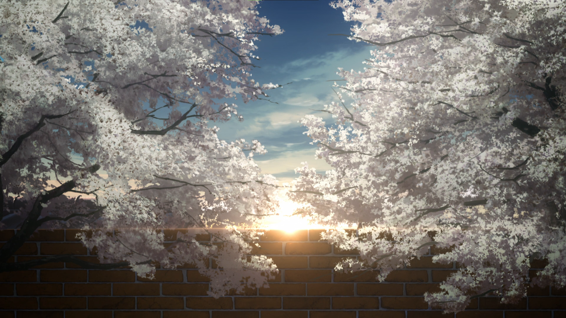 Kimetsu No Yaiba Trees Sunrise Anime Anime Screenshot Sky Clouds Sunlight Wall Bricks 1920x1080