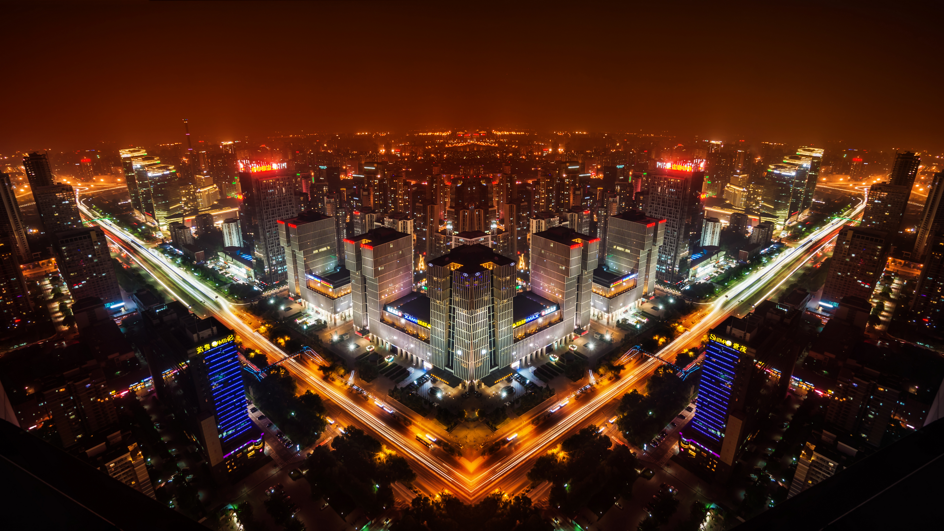 Cityscape 4K Building Corner Night Lights Beijing China City 3840x2160