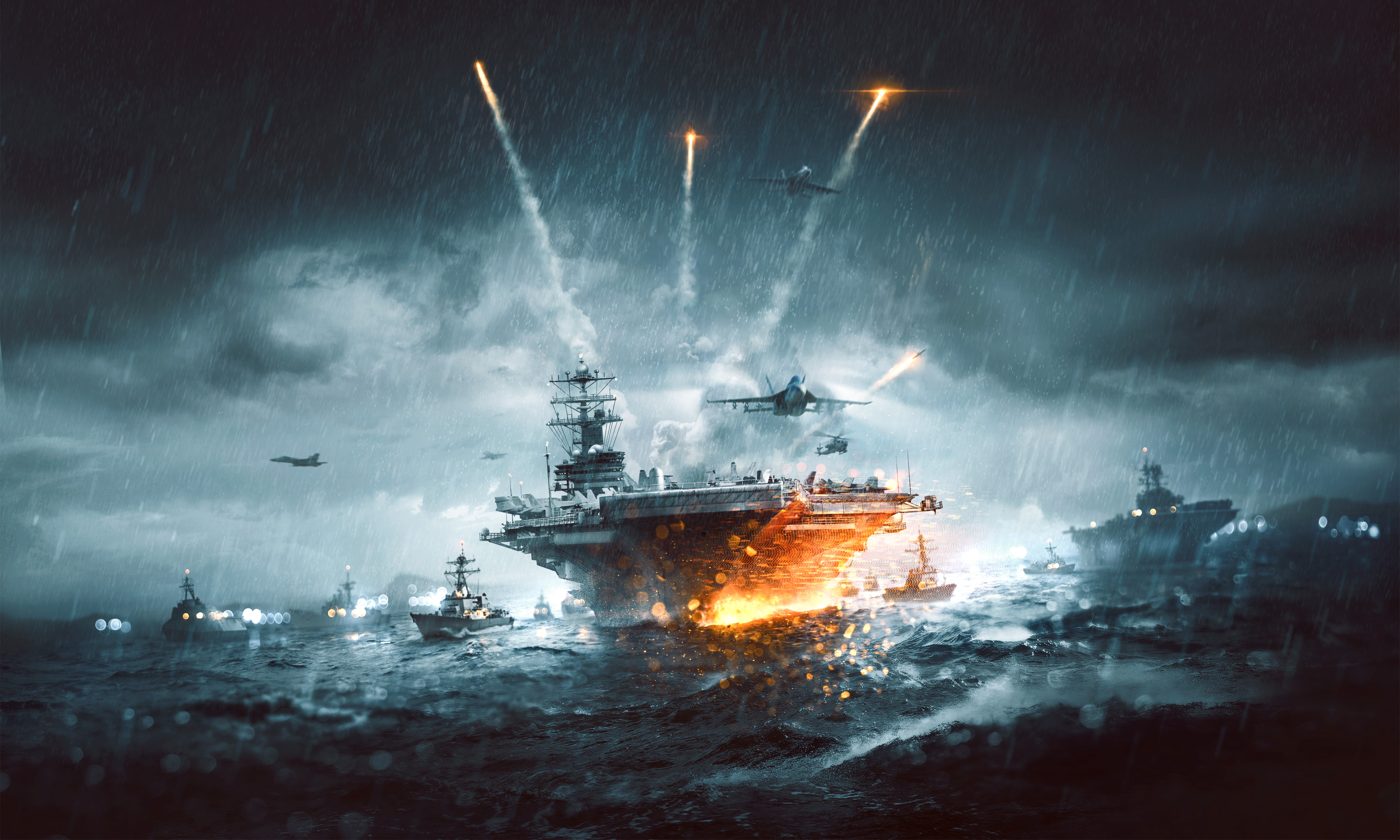 Video Games Video Game Art Electronic Arts Battlefield 4 Aircraft Carrier Rain Sea Fleet Fleets Batt 4500x2701