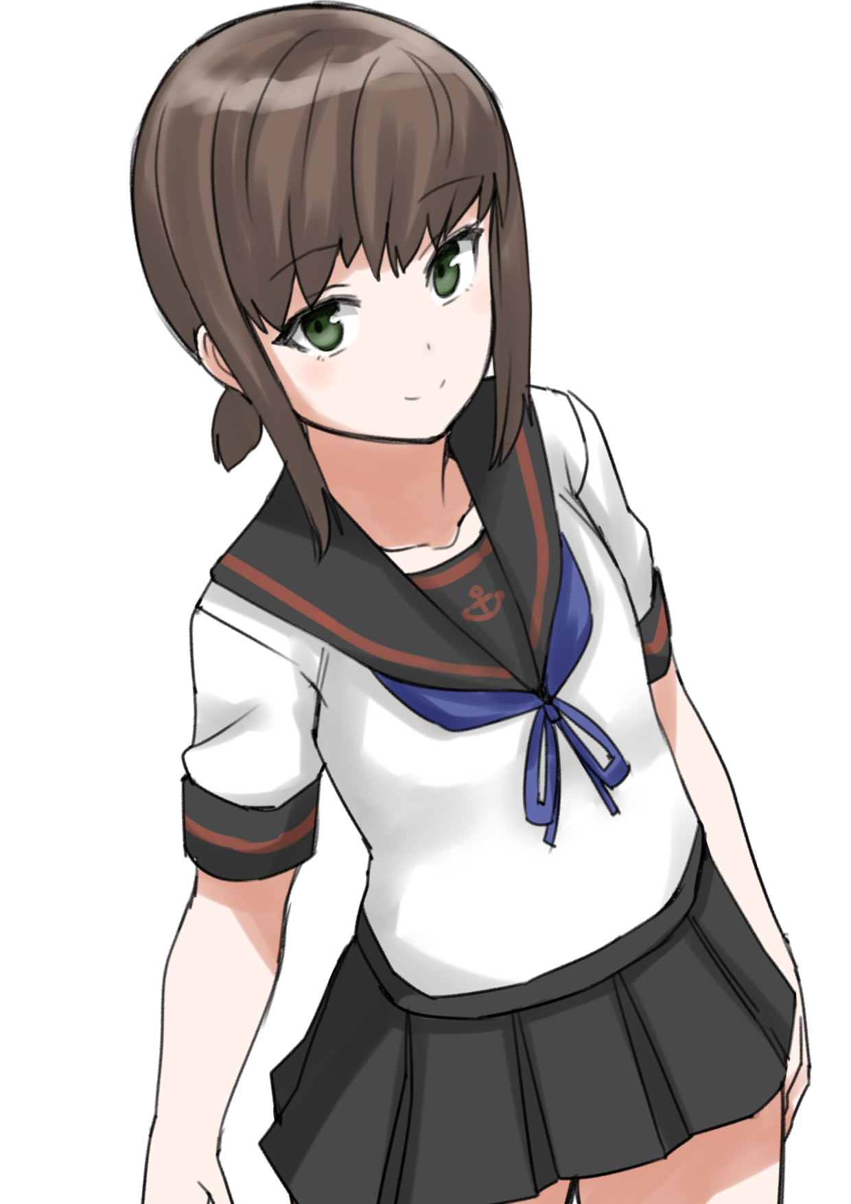 Anime Anime Girls Kantai Collection Fubuki KanColle Ponytail Brunette Schoolgirl School Uniform Solo 1240x1754