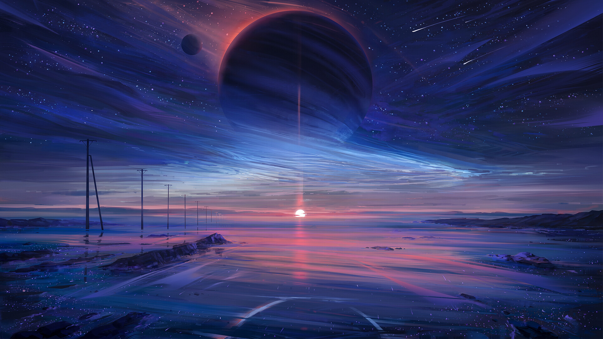 Aenami Artwork Digital Art Nature Sunset Stars Sky Sunset Glow Sun Night Planet 1920x1080
