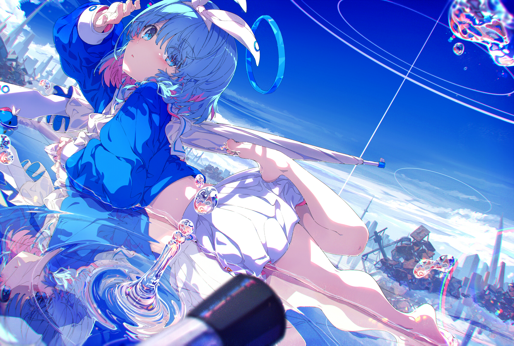 Blue Archive Barefoot Anime Girls Feet Water Reflection Two Tone Hair Water Drops 1706x1150