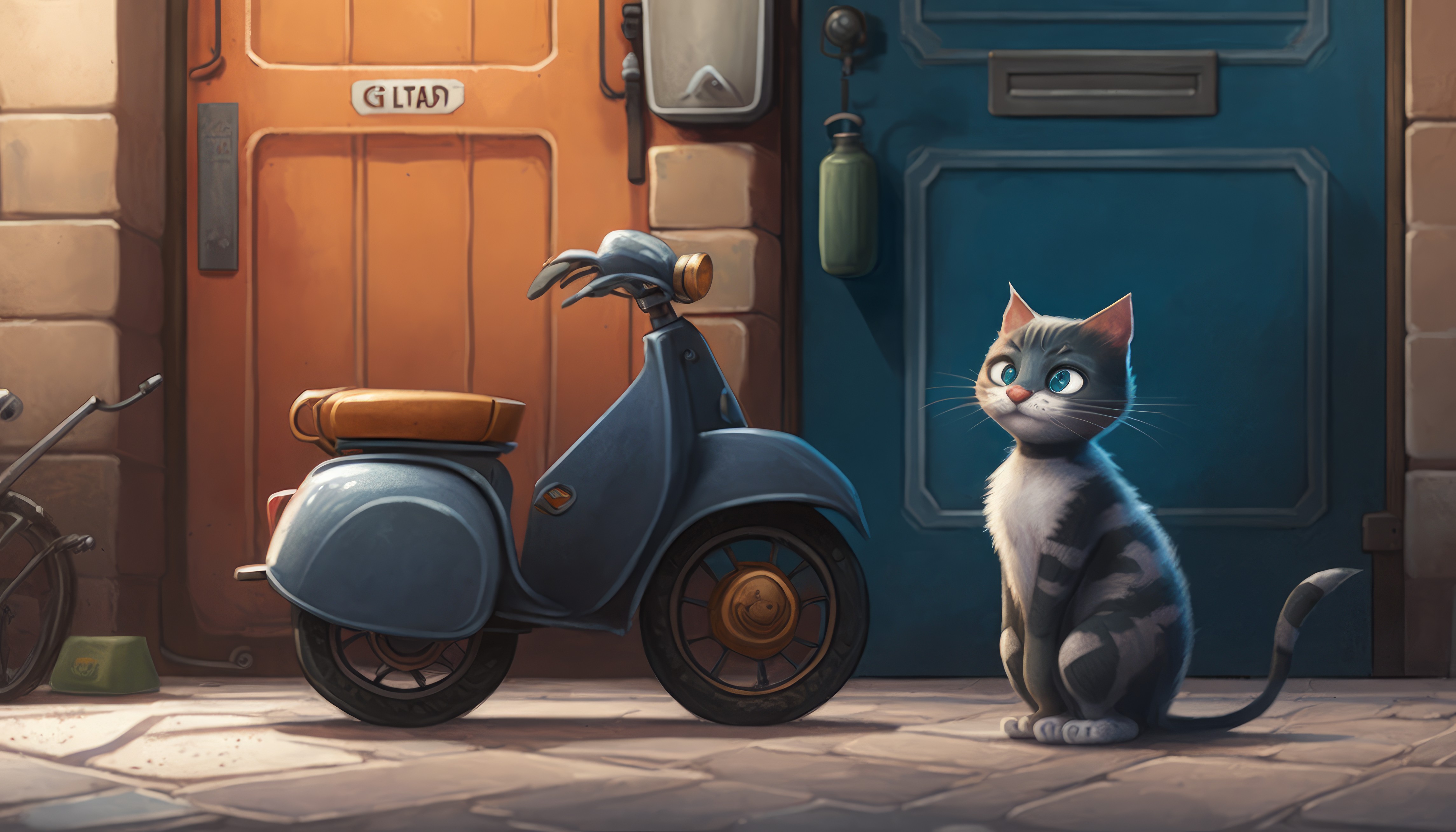 Ai Art Illustration Cats Vespa Vehicle Animals Door 4579x2616