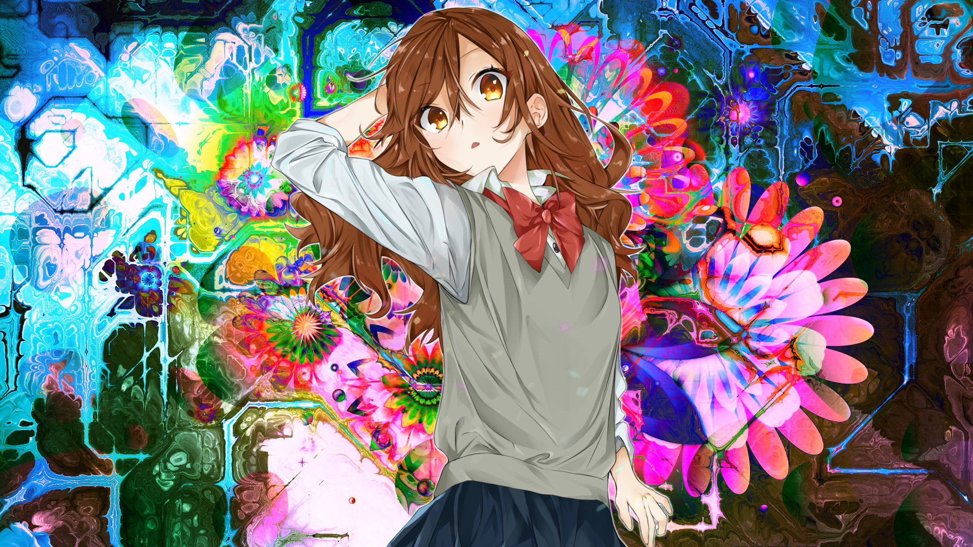 Anime Girls Creative Coding Hori Kyouko Horimiya Schoolgirl School Uniform Bow Tie Brunette Brown Ey 1920x1080