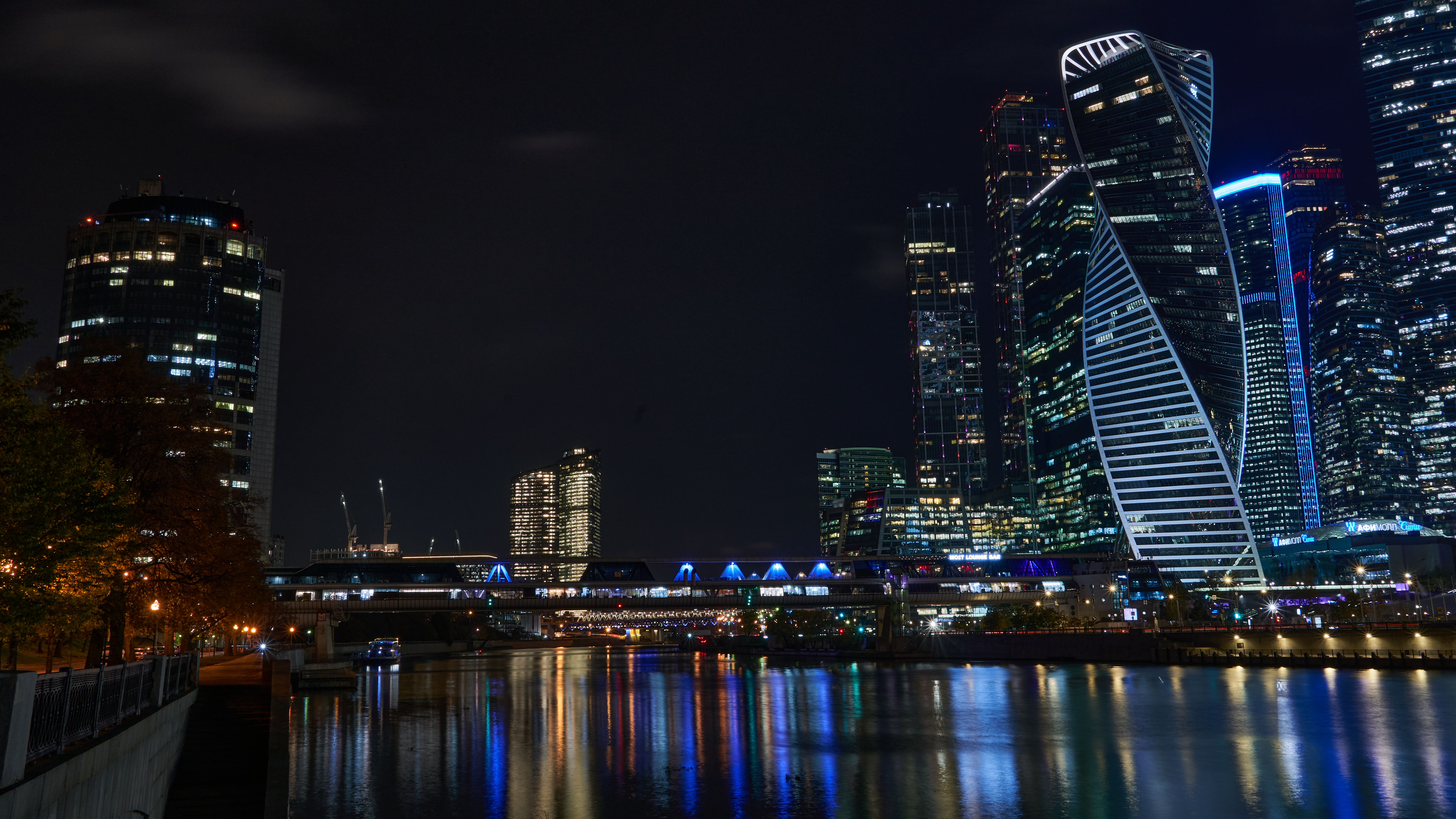 Moscow Building Architecture Modern Lights Russia City City Lights Night Water Photography River Sky 5869x3302