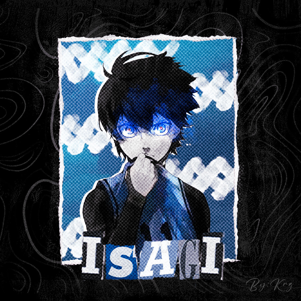 Blue Lock Isagi Yoichi Waves Cover Art Blue Eyes Black Hair Anime Boys Simple Background Minimalism 1280x1280