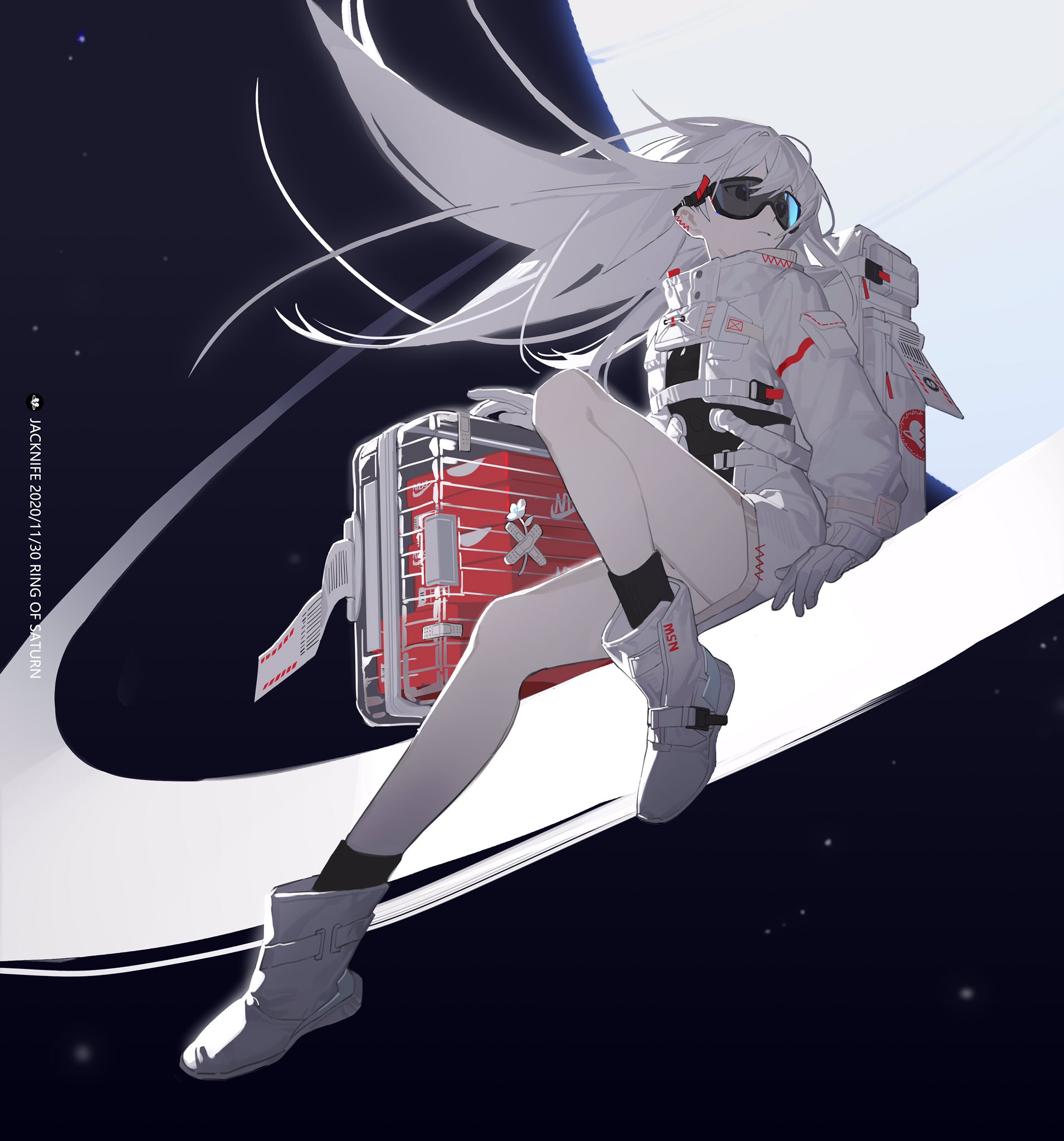 Legs White Hair Astronaut Black Socks Saturn Anime Anime Girls 1910x2048