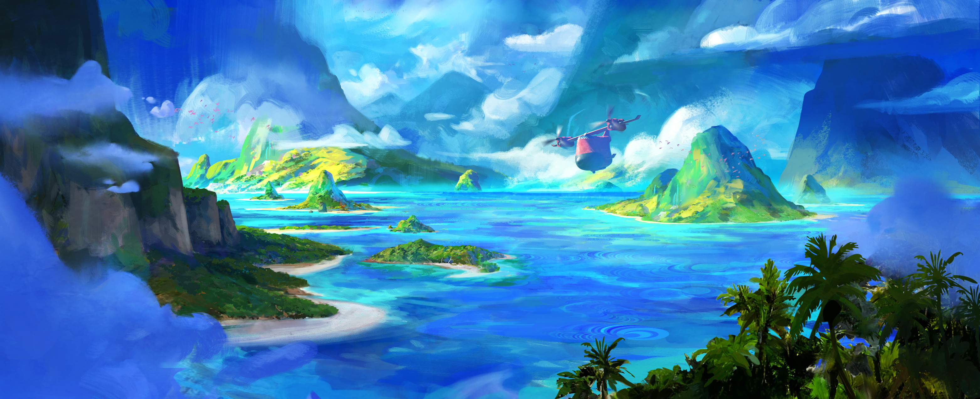 Gavin ODonnell Digital Art Artwork Illustration Environment Fantasy Art Island Nature Landscape Sea  3124x1273