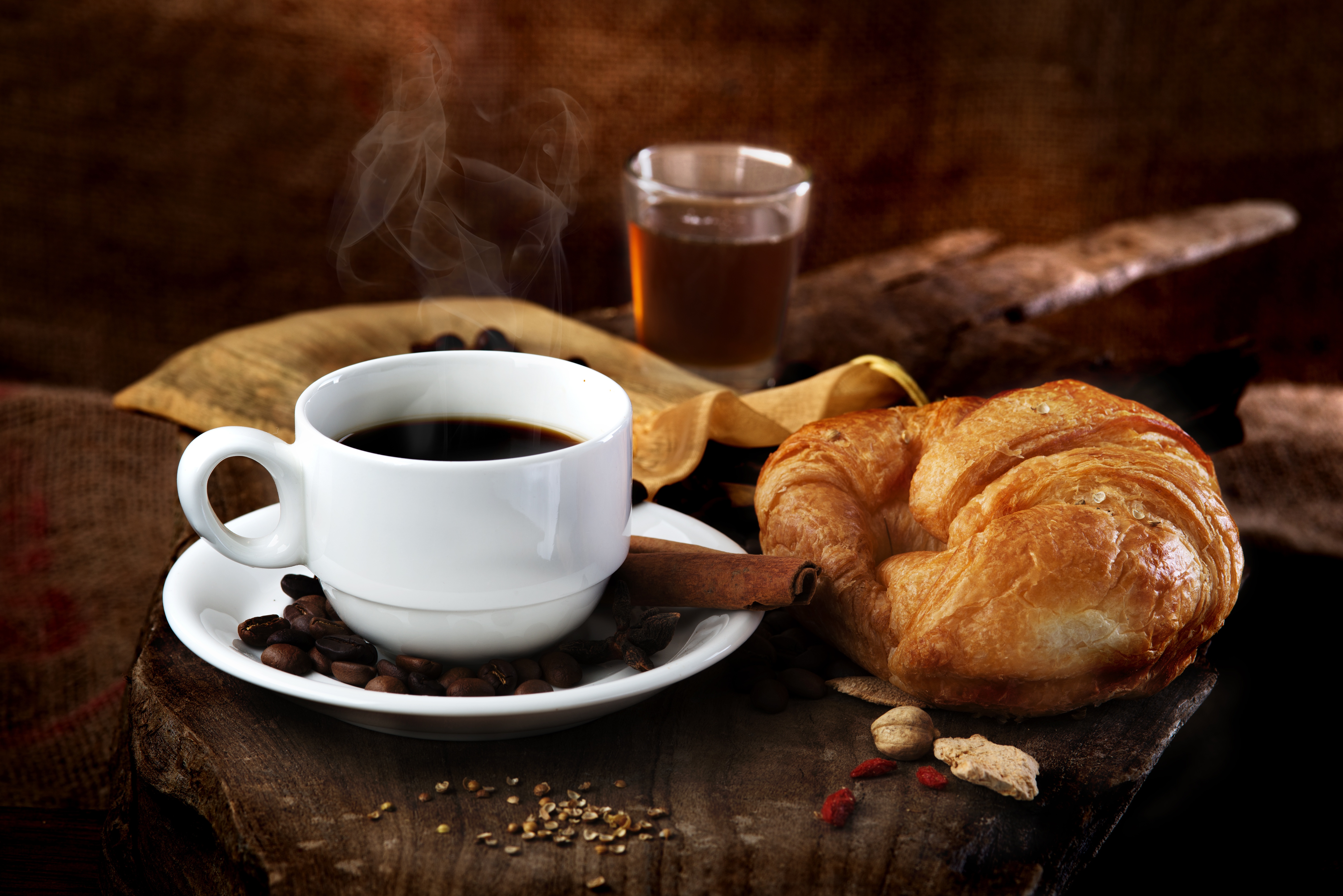 Drink Cinnamon Coffee Beans Croissant Still Life Cup Viennoiserie 6016x4016