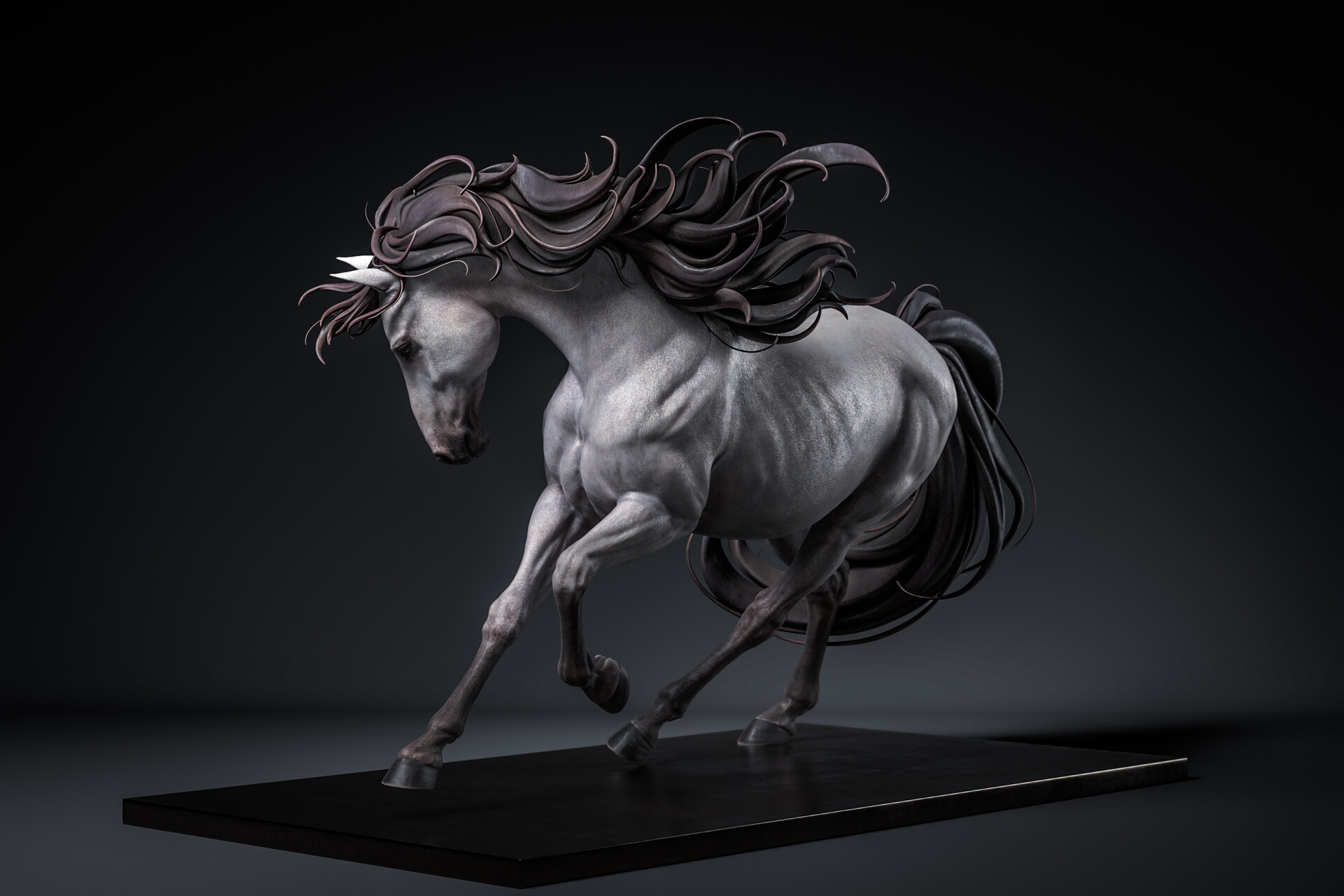 Michael Mao CGi Horse Manes Running Monochrome Animals Digital Art Simple Background Minimalism Long 1920x1280