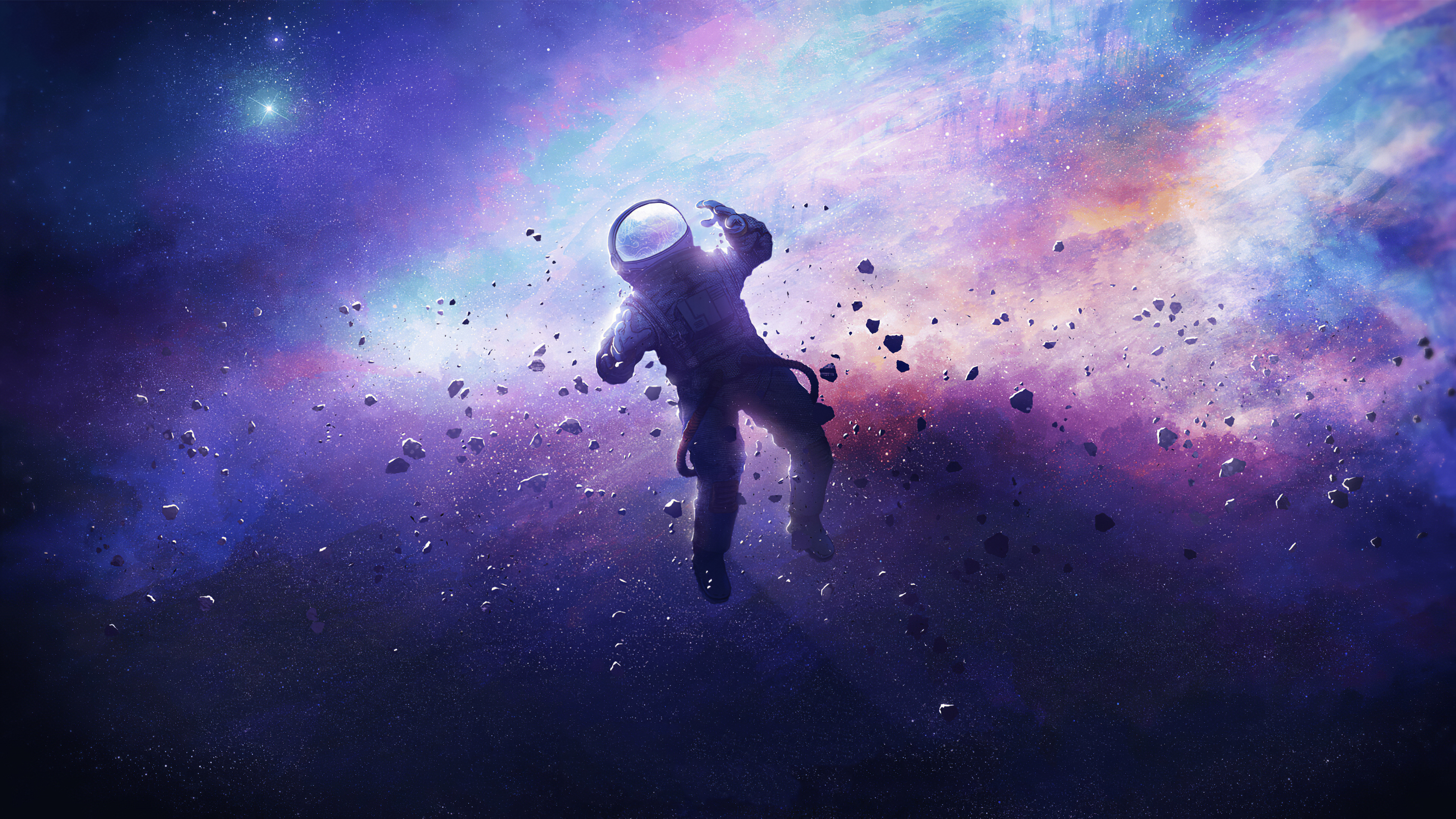 Space Astronaut Digital Art Alone Stars Spacesuit Rocks 3840x2160