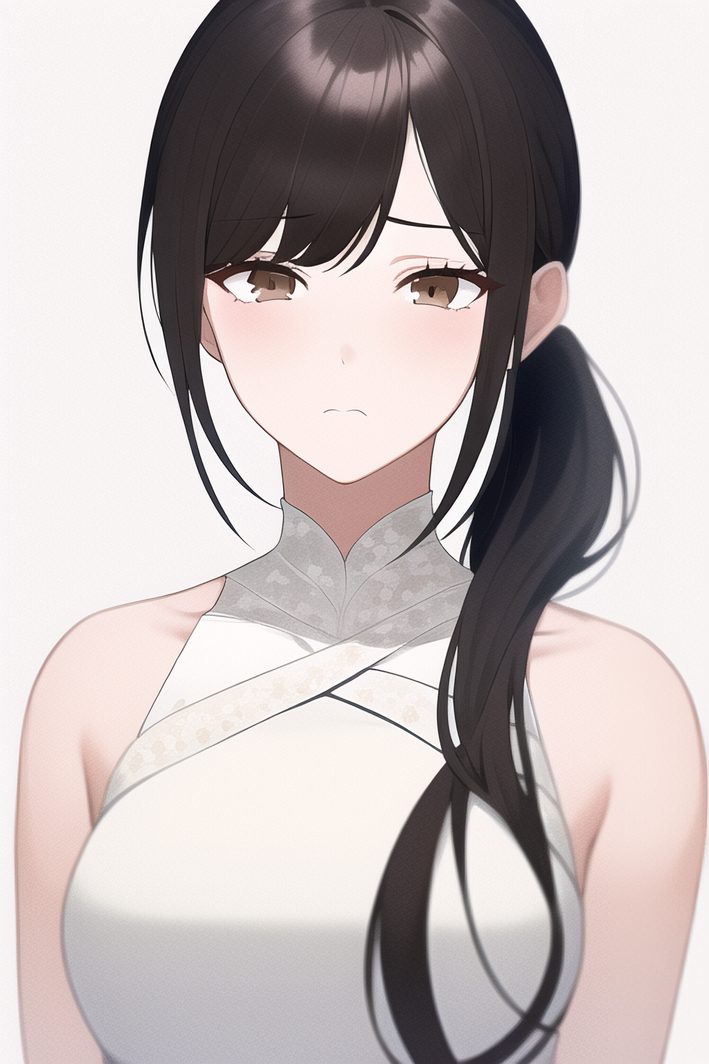 Anime Girls Black Hair Brown Eyes Chinese Dress Ai White Background Ponytail  Wallpaper - Resolution:1024x1536 - ID:1352542 