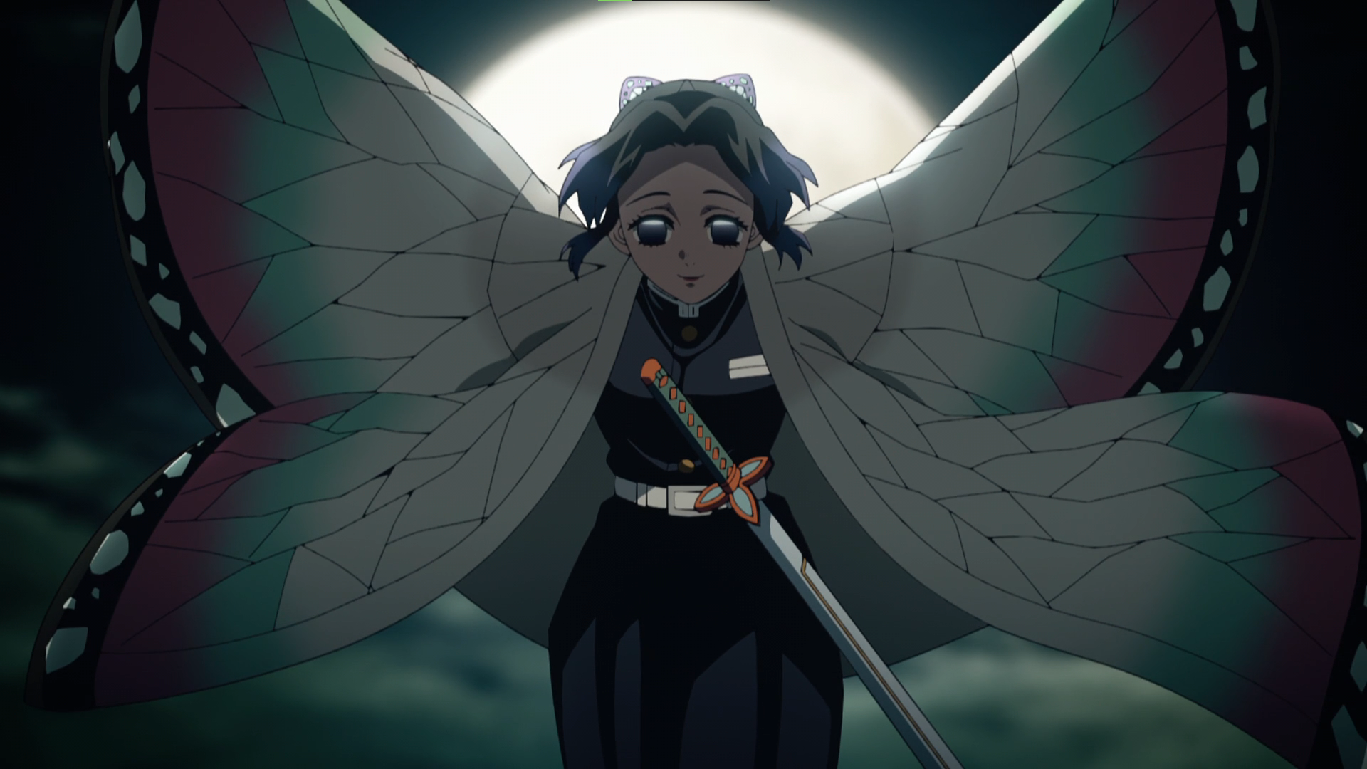 Kimetsu No Yaiba Kochou Shinobu Sword Anime Anime Screenshot Anime Girls Moon Butterfly Sky Clouds N 1920x1080
