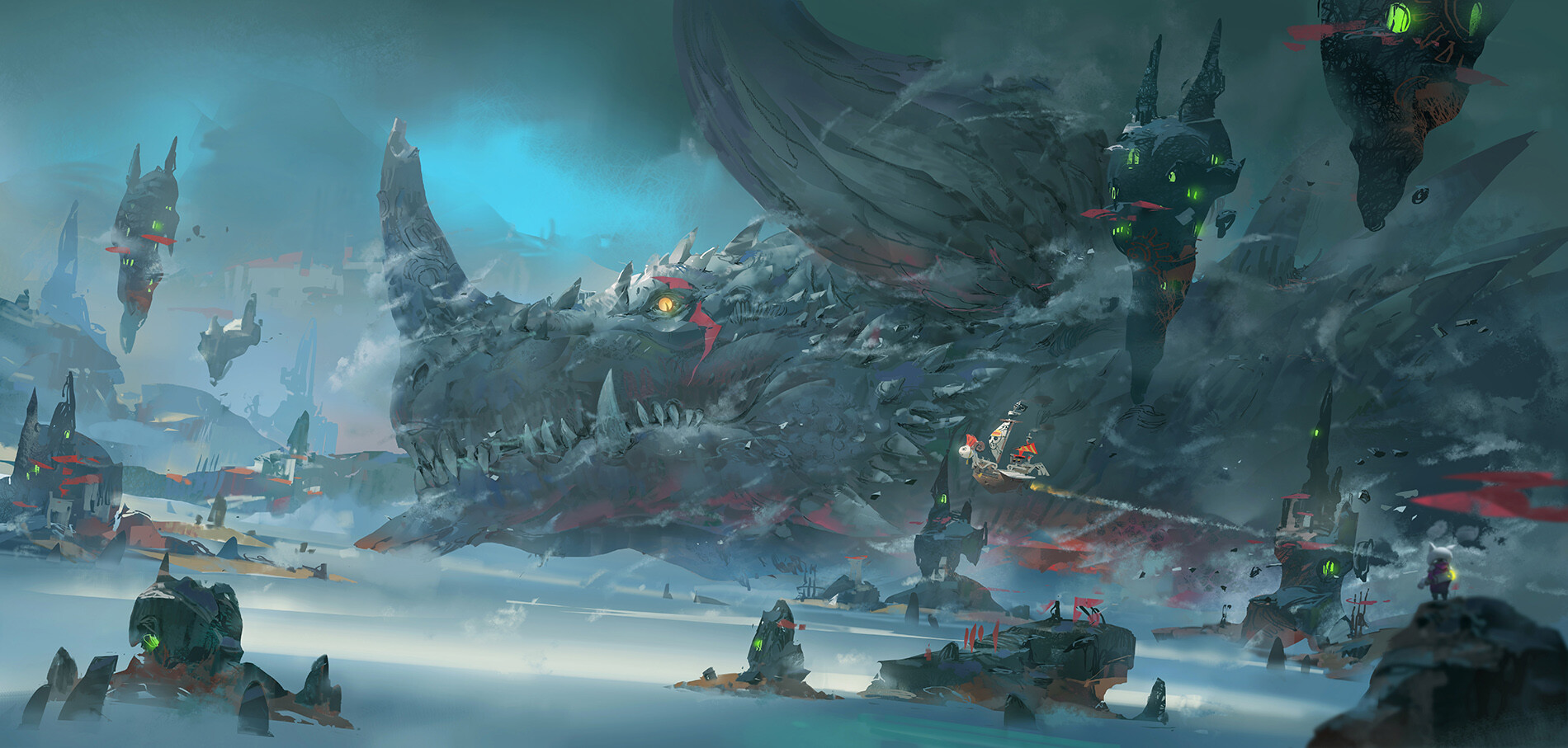 3 LY Studio Digital Art Fantasy Art Landscape One Piece Dragon Flying Fantasy Ship 1900x907