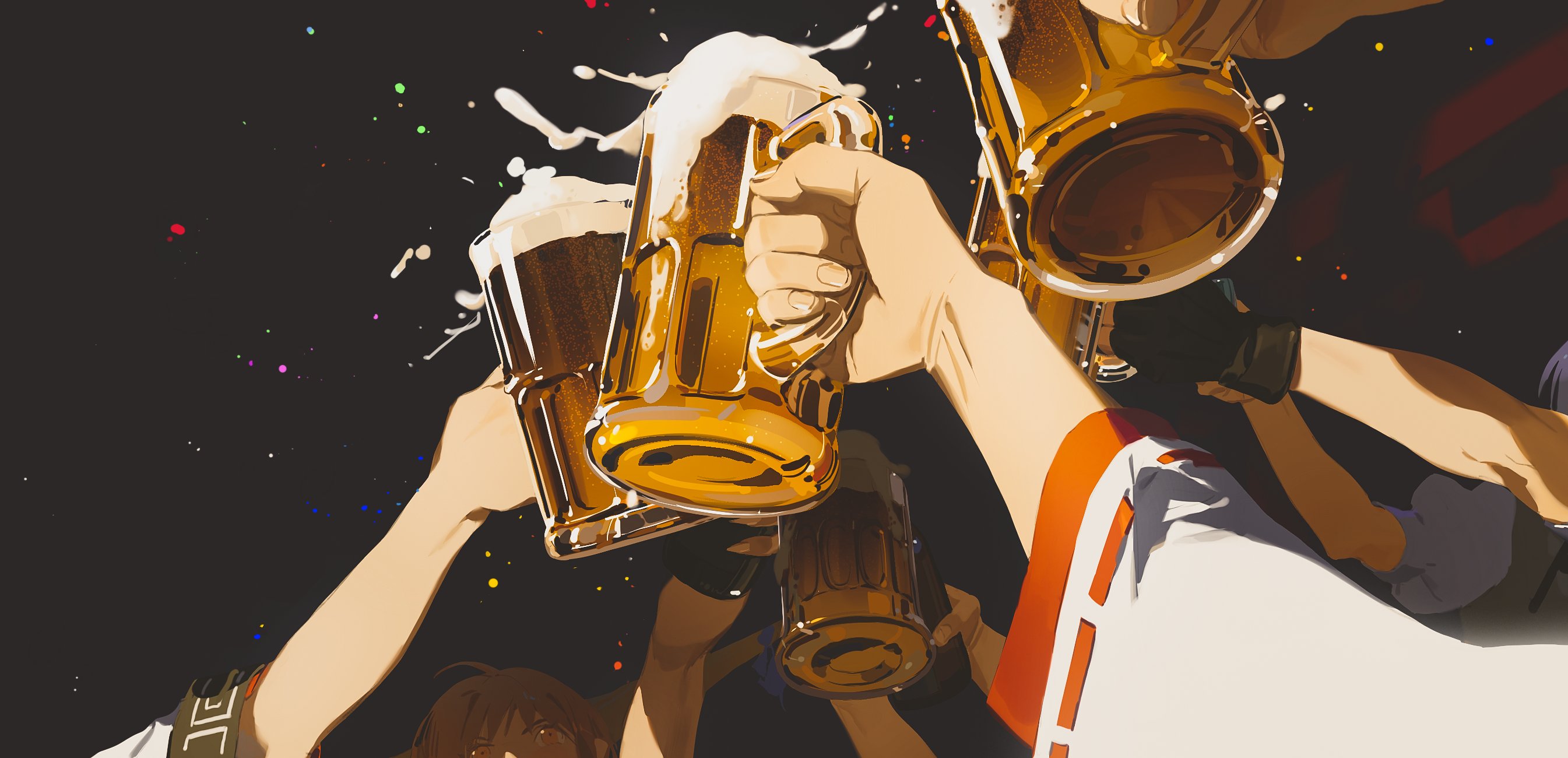 Beer Confetti Anime Girls Anime Boys Alcohol 2690x1300