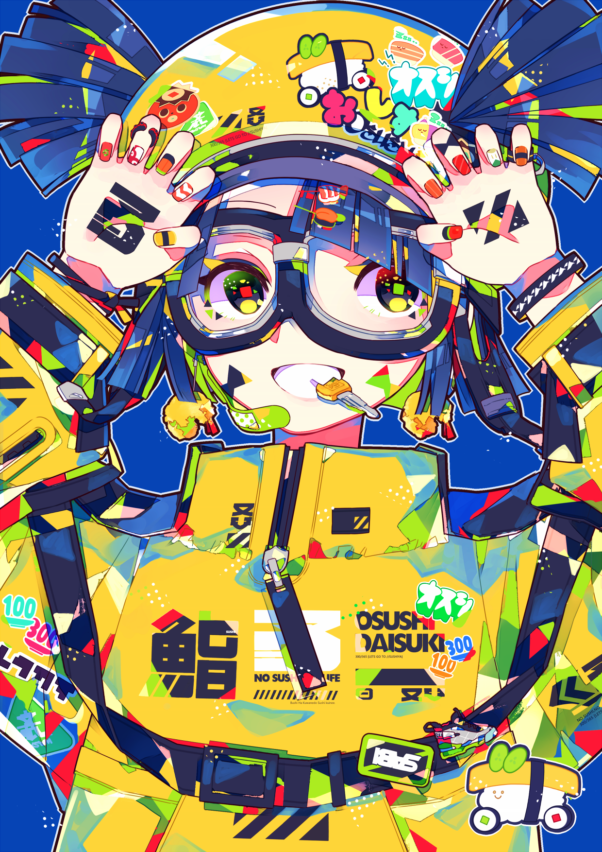 Anime Girls Colorful Goggles Vertical Hat Multi Colored Eyes 1240x1753