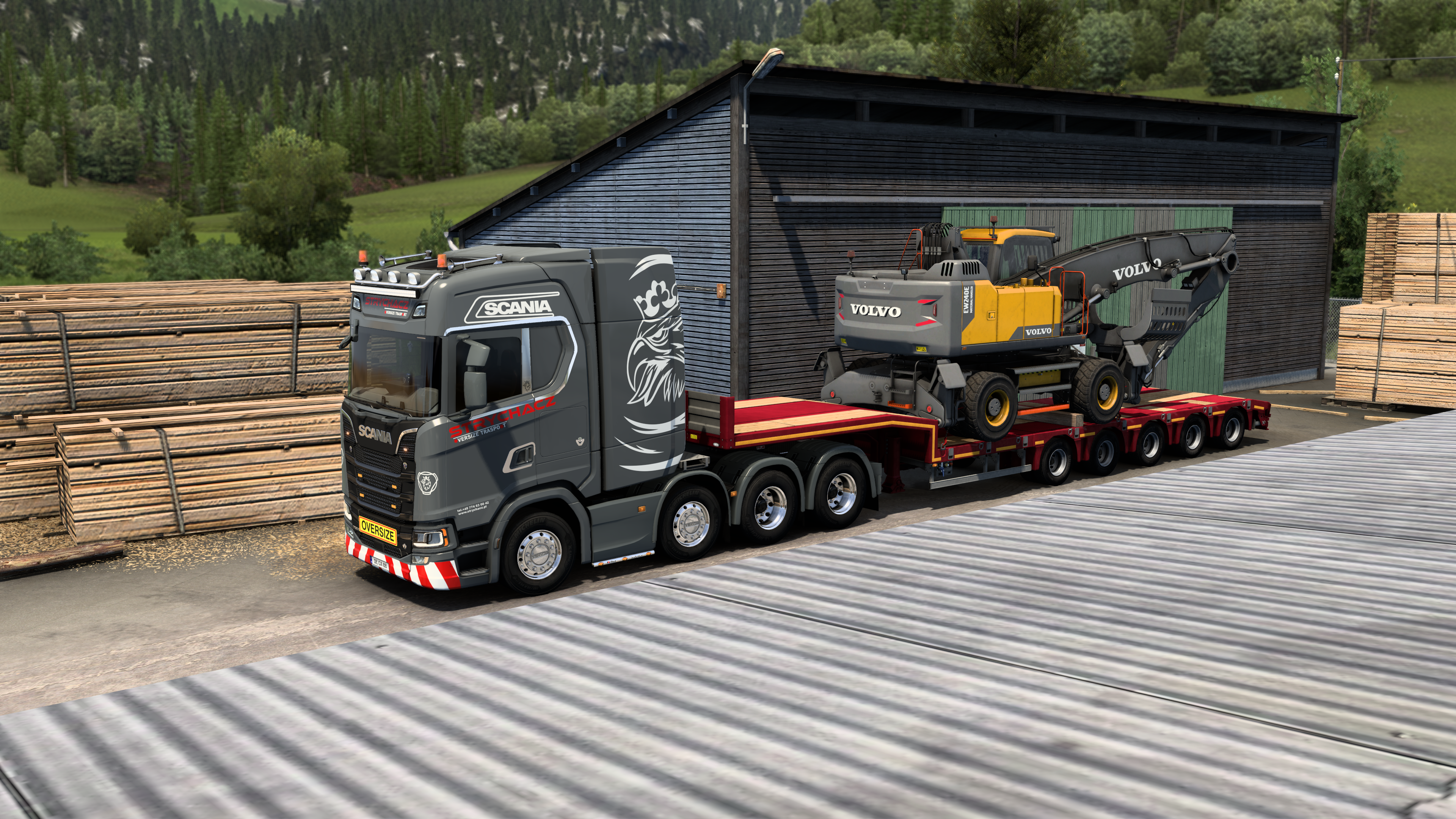 Truck Scania Euro Truck Simulator 2 Vehicle Video Games CGi Side View Trees Wood 3840x2160