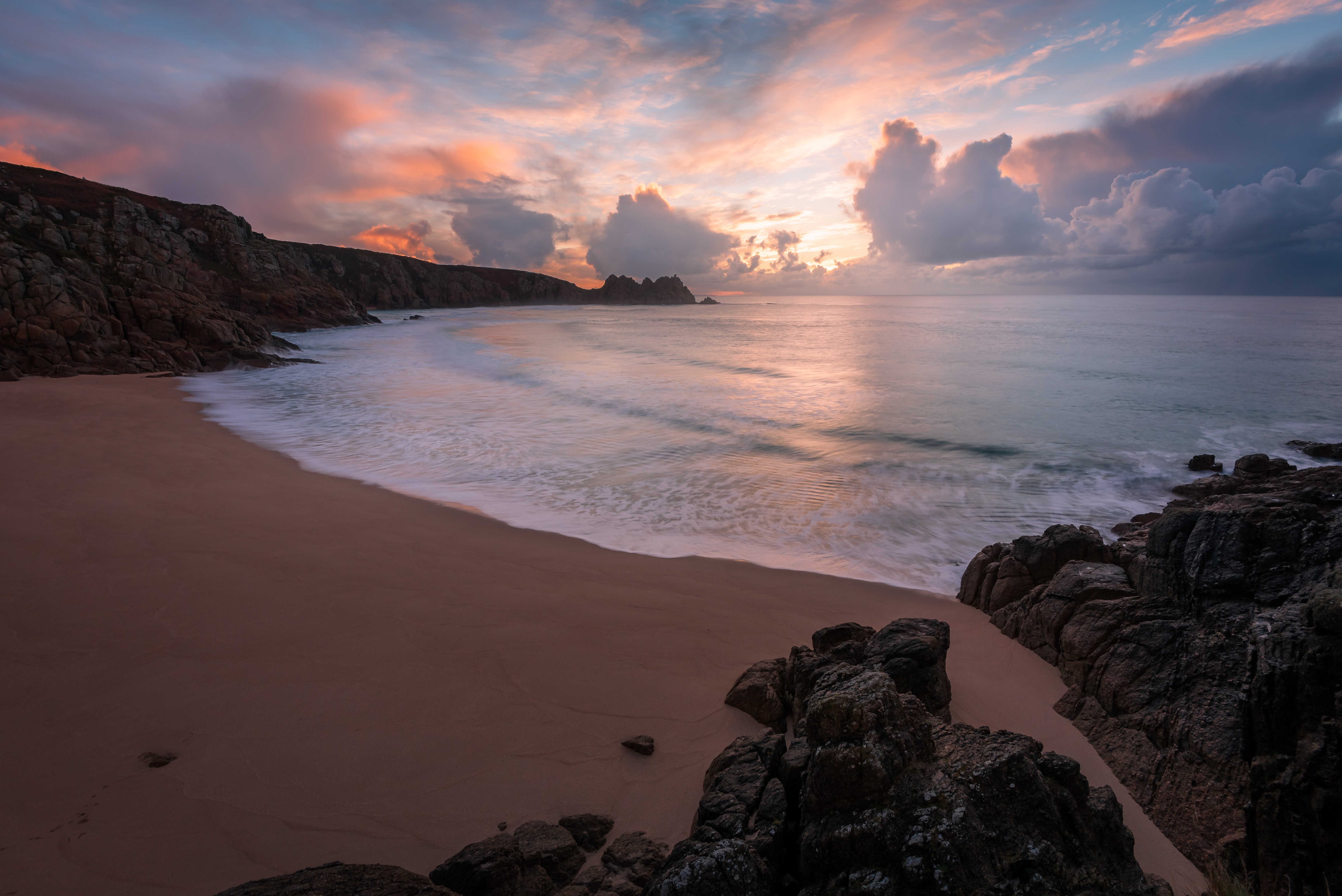 Beach Landscape Sunset Clouds Rocks Waves Photography Saint Levan England 6144x4102