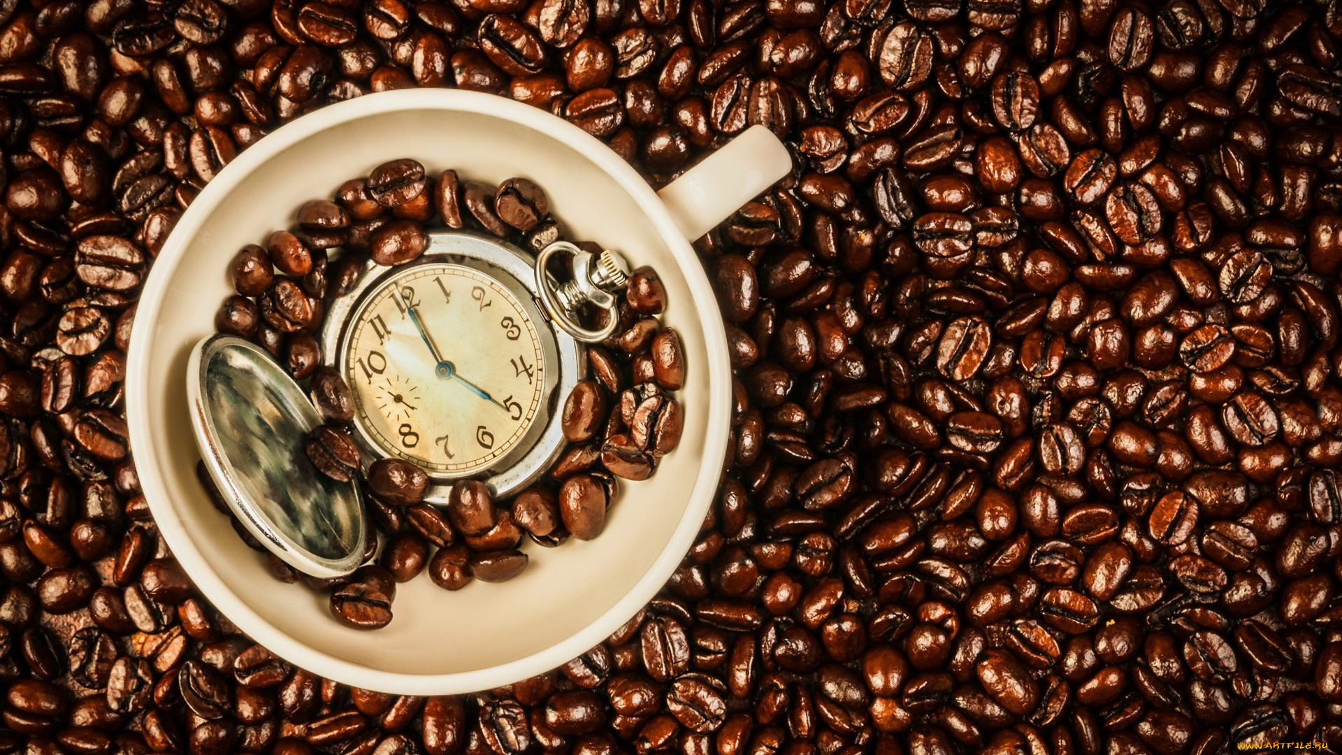 Food Coffee Cup Time Coffee Beans Coffee Cup Watch Pocket Watch 1920x1080