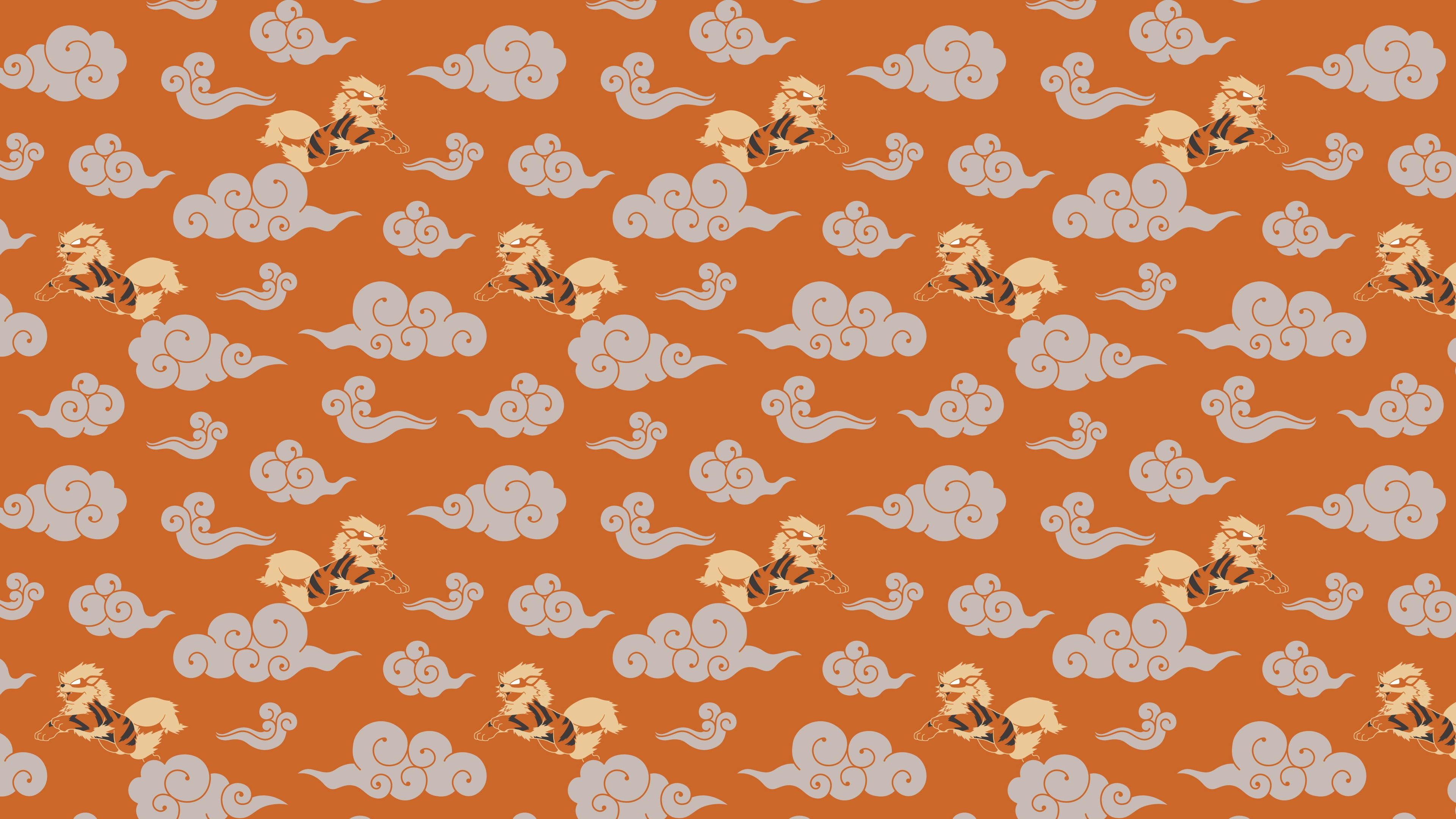 Pokemon Pattern Orange Background Simple Background 3840x2160