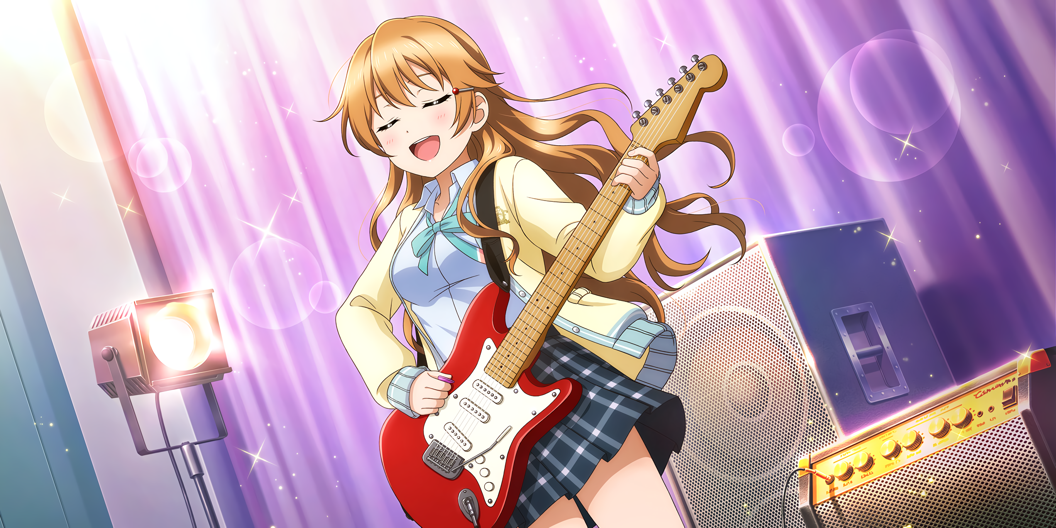 Konoe Kanata Love Live Anime Anime Girls Closed Eyes Guitar Musical Instrument Redhead Long Hair Sch 3600x1800