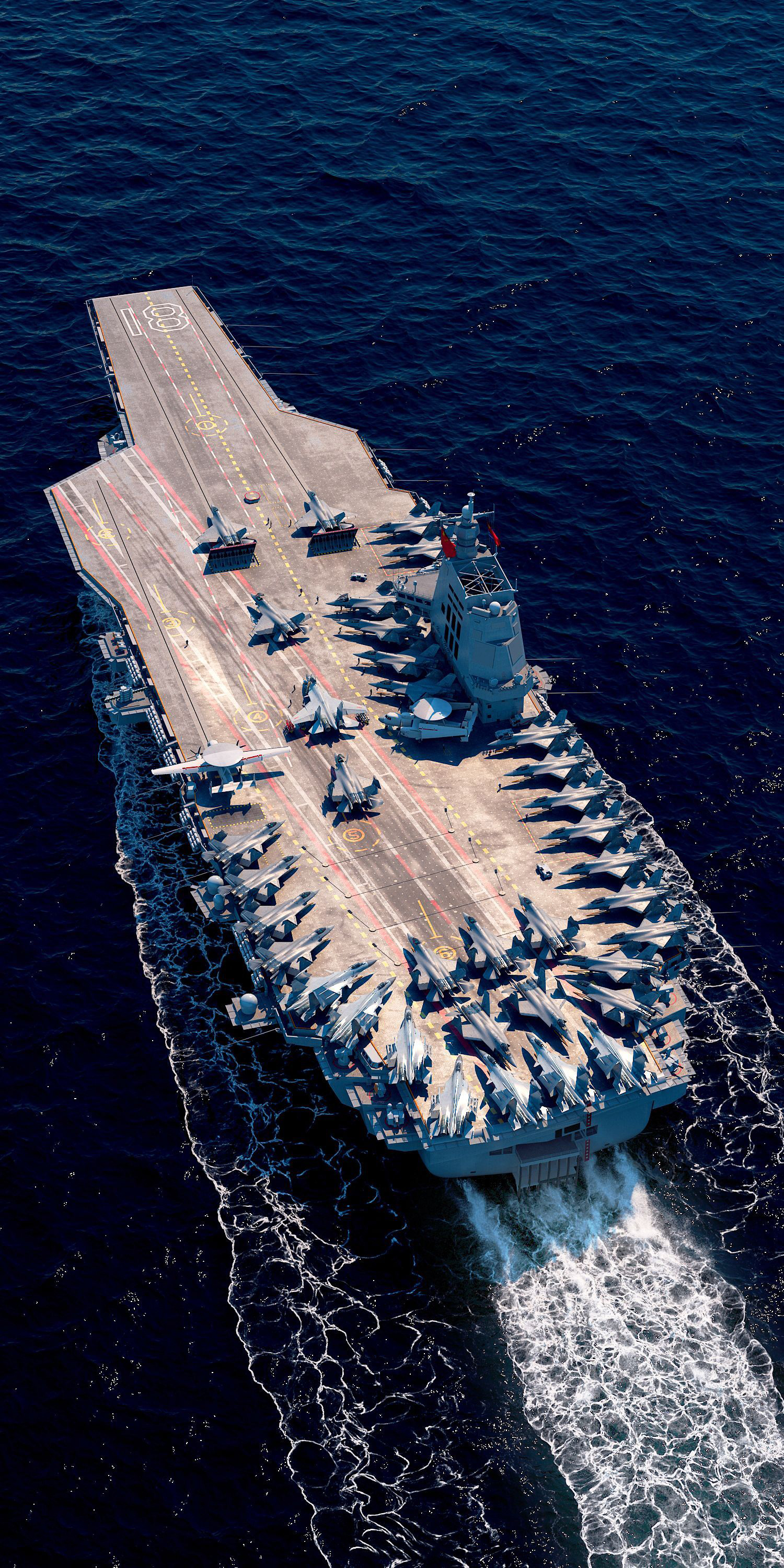 Type 001 Aircraft Carrier Peoples Liberation Army Navy GaoShan CG Water Ripples Sea Top View Militar 1500x3000